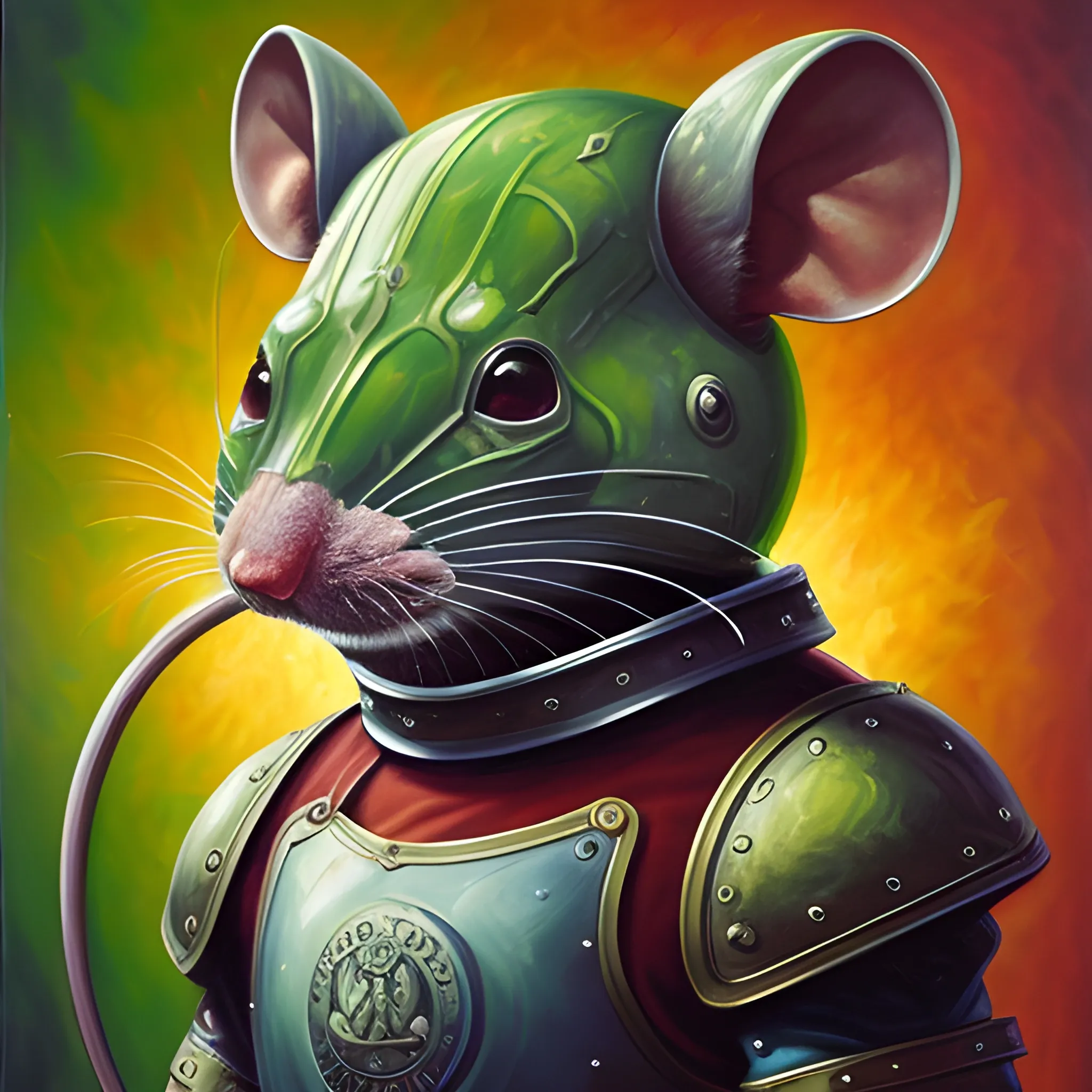 General Mouse is wearing armor. , Oil Painting, Trippy，Just like the Hulk