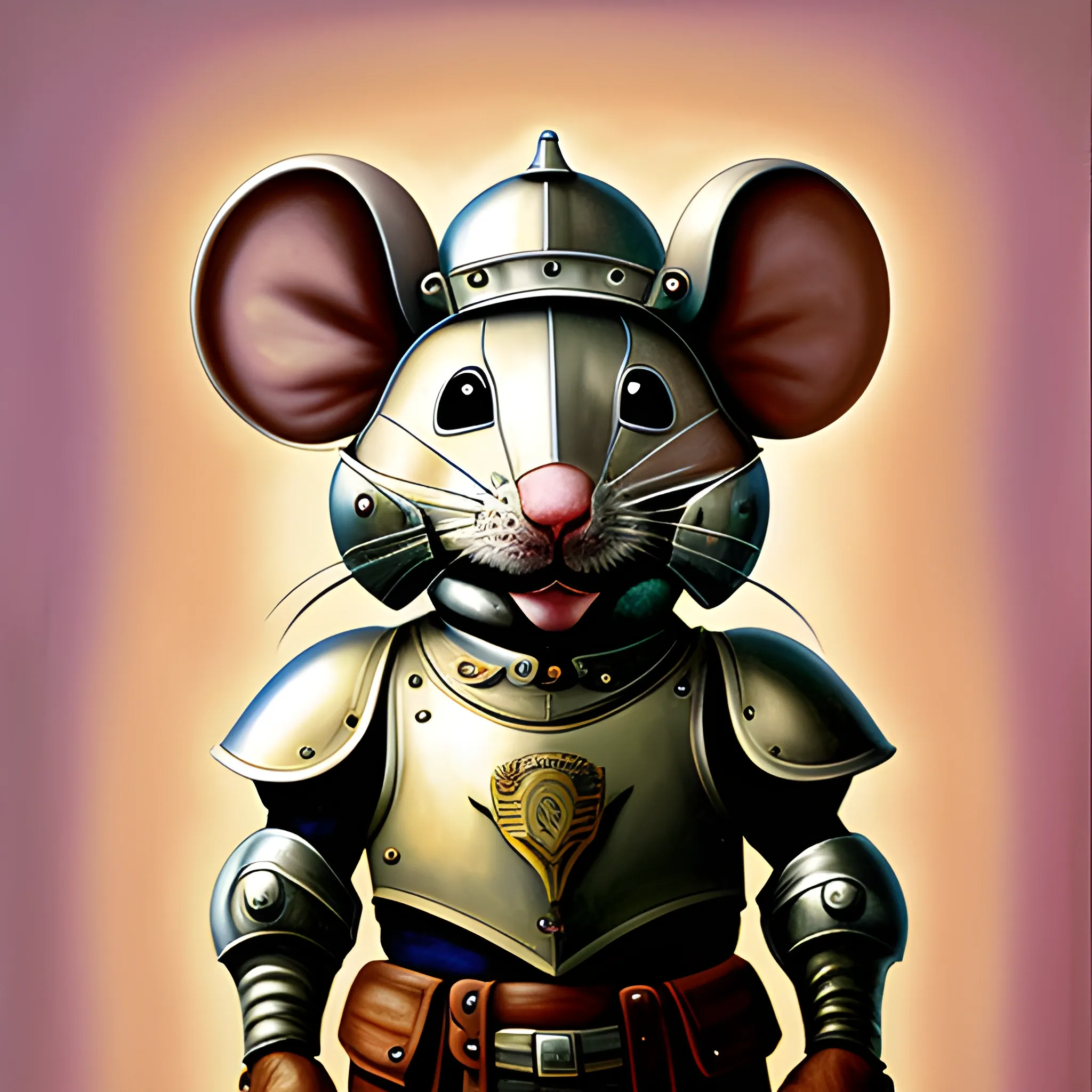 General Mouse is wearing armor. , Oil Painting, Trippy，Just like a mechanical police officer