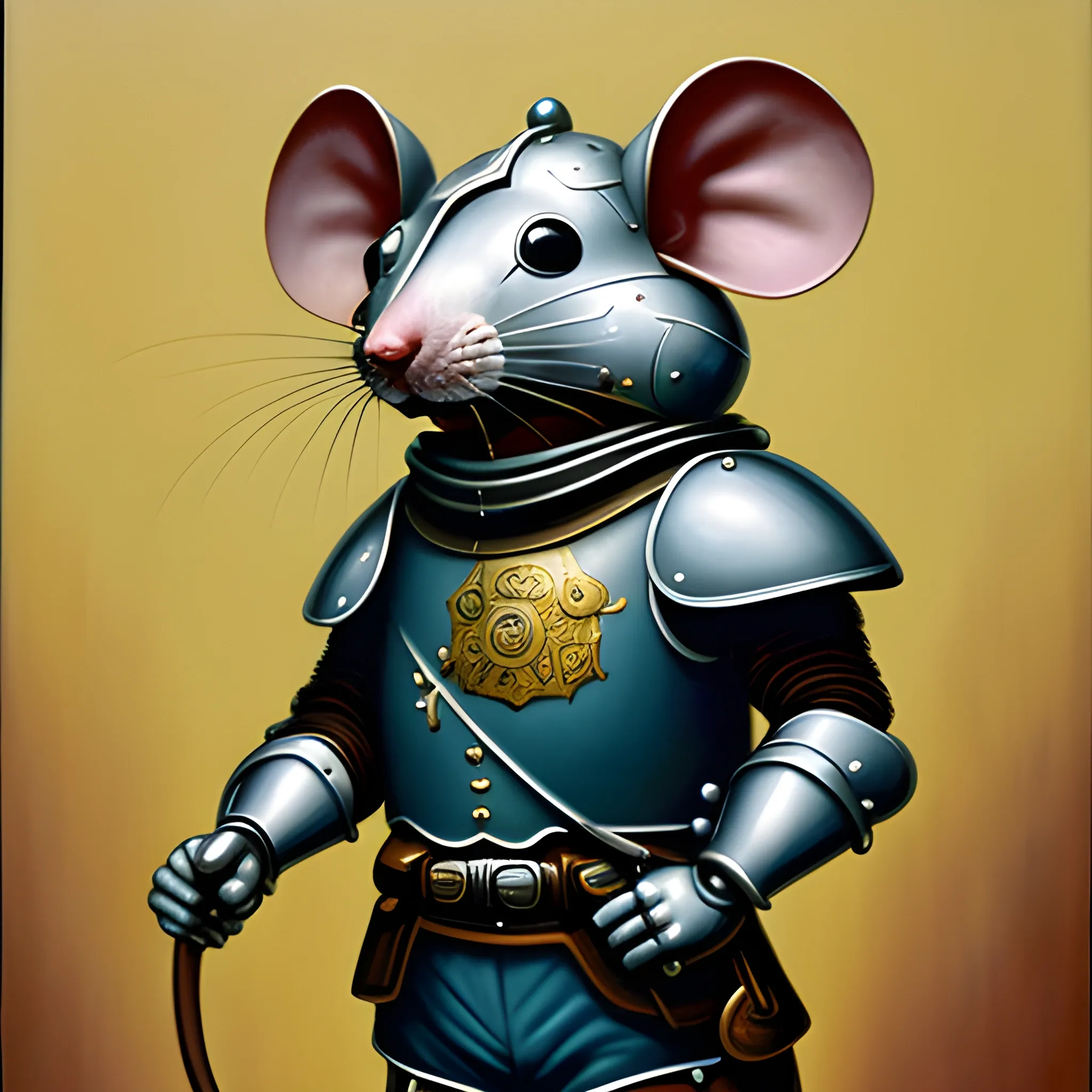 General Mouse is wearing armor. , Oil Painting, Trippy，Just like a mechanical police officer