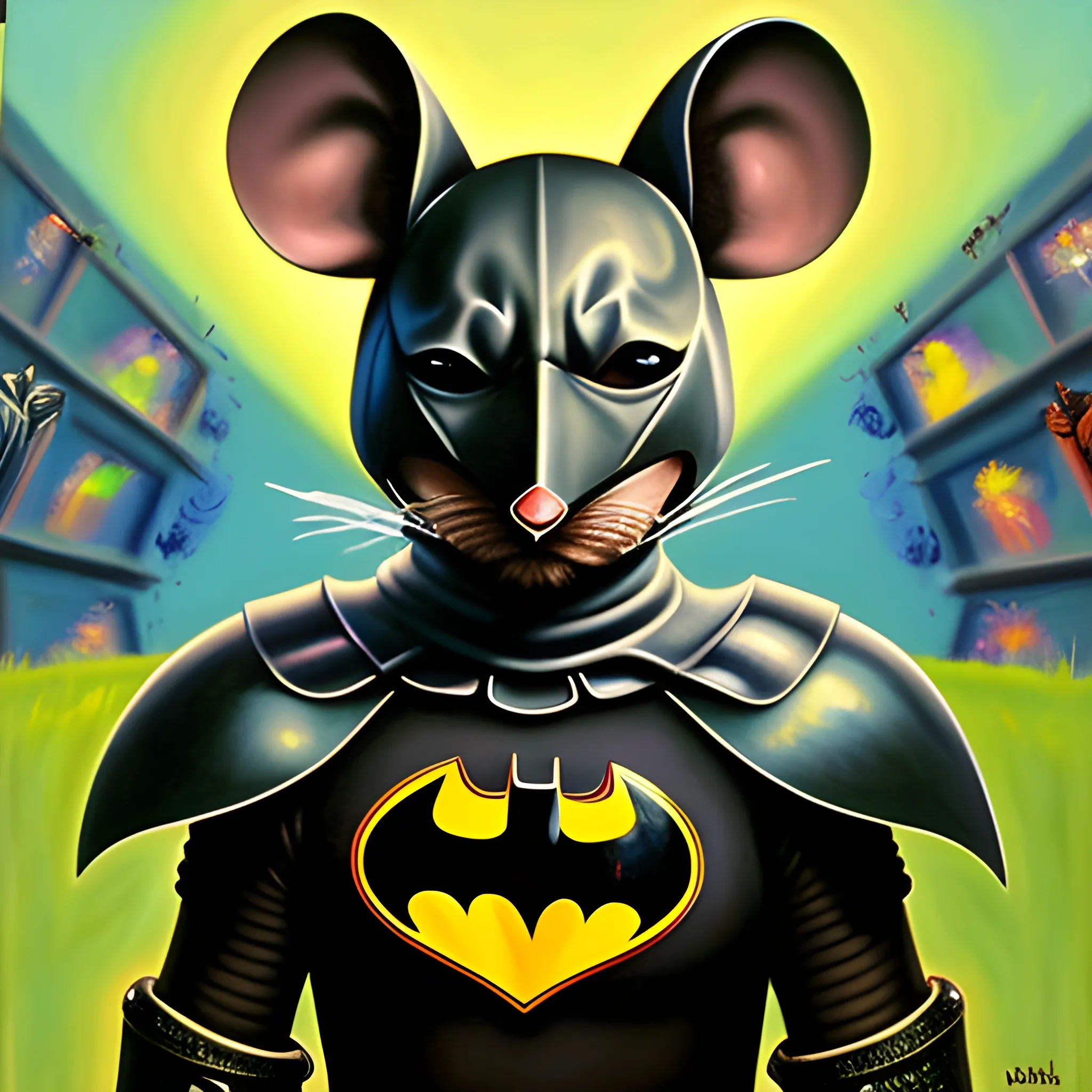 General Mouse is wearing armor. , Oil Painting, Trippy，Just like Batman