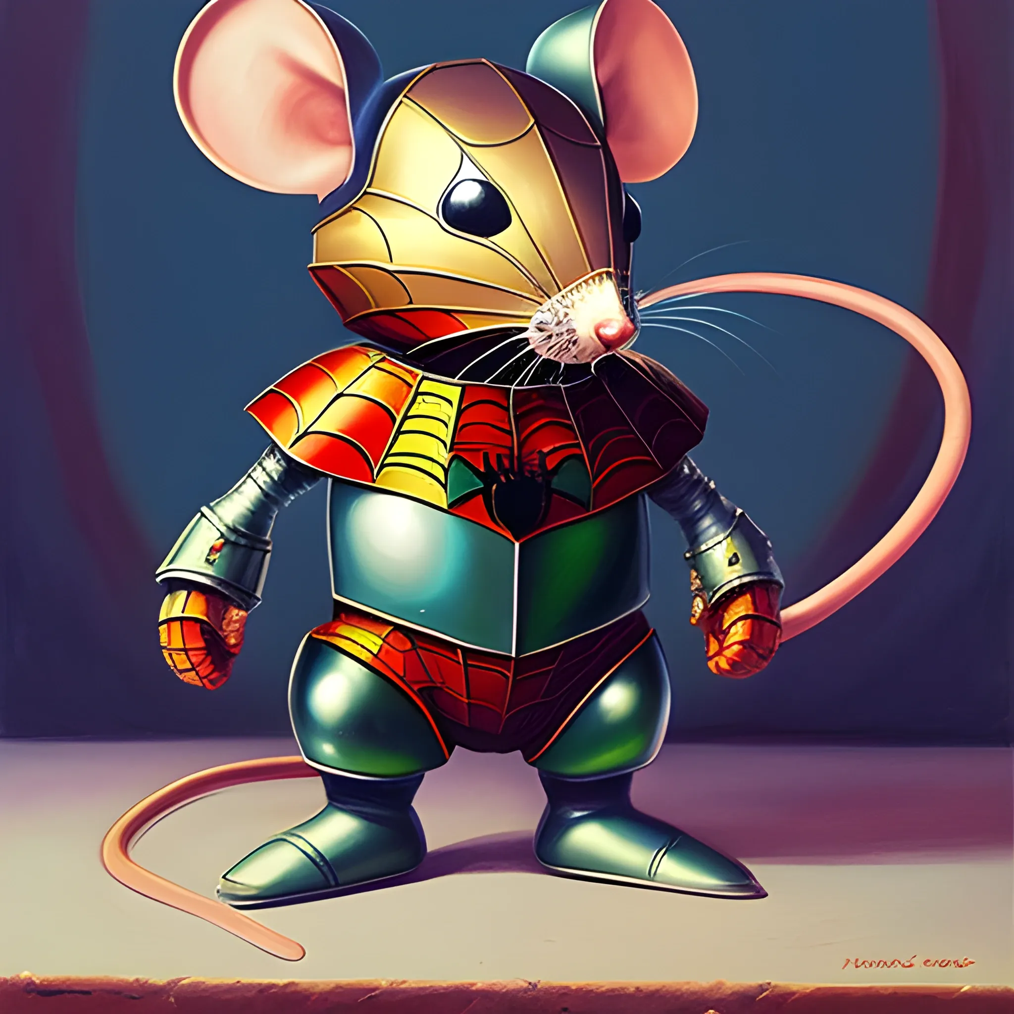 General Mouse is wearing armor. , Oil Painting, Trippy，Just like Spider Man