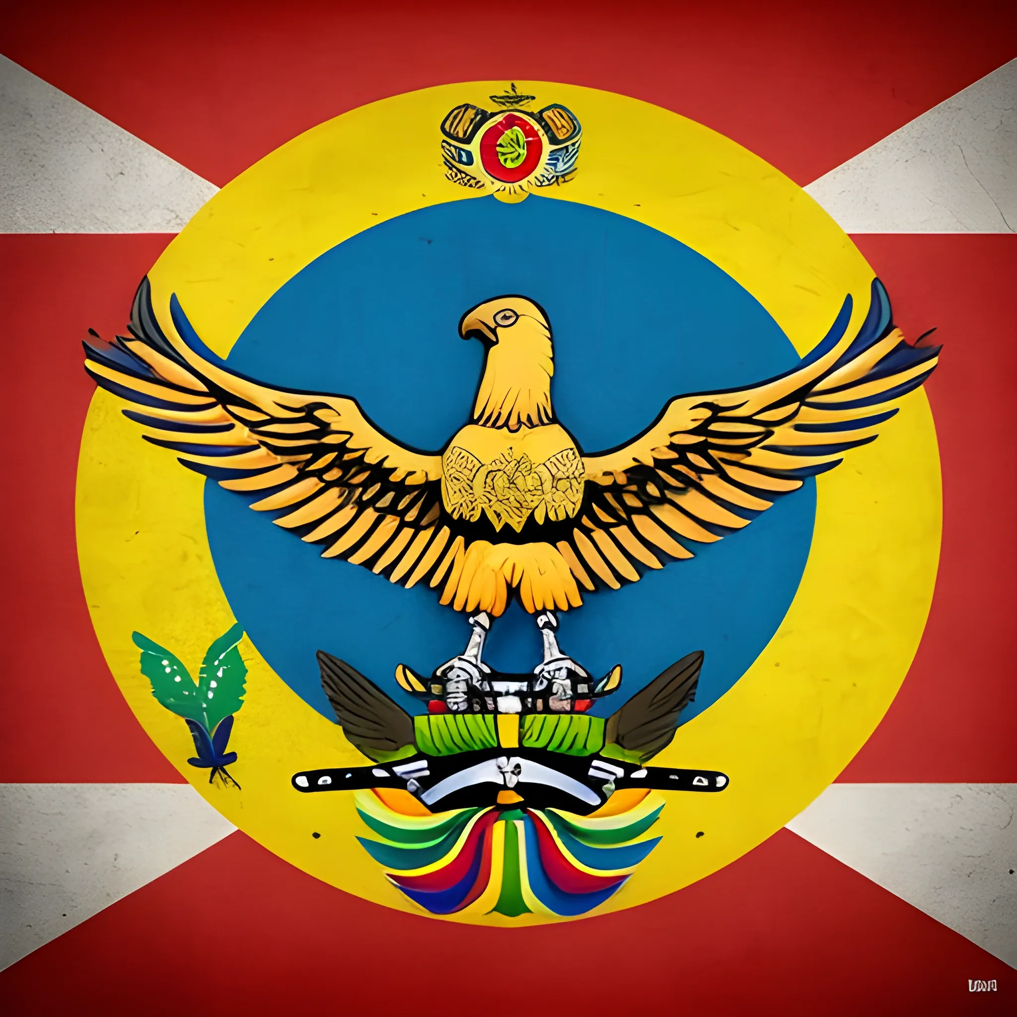 Un llamativo logotipo en 3D que presenta una representación simbólica de Bolivia, que incluye un condor herida, armas y la bandera boliviana. El águila, un símbolo poderoso y orgulloso de la nación, está suspendida en pleno vuelo, con las alas extendidas mientras sostiene un arma en sus garras. La bandera boliviana ocupa un lugar destacado y los ojos del águila reflejan una sensación de resistencia y fuerza. El diseño general es intrincado y detallado y muestra la riqueza de la cultura y la historia de Bolivia.