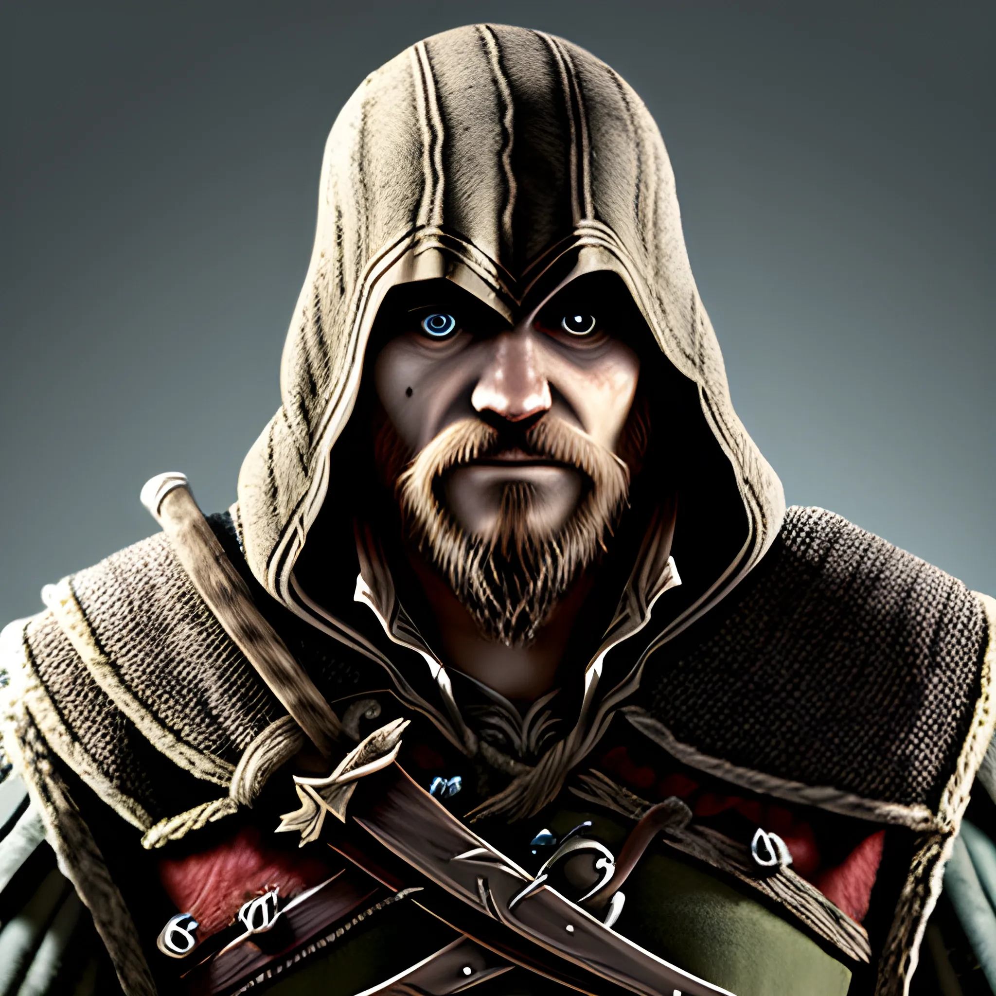 viking assassin's creed style from the front, close up of the face cartoon version