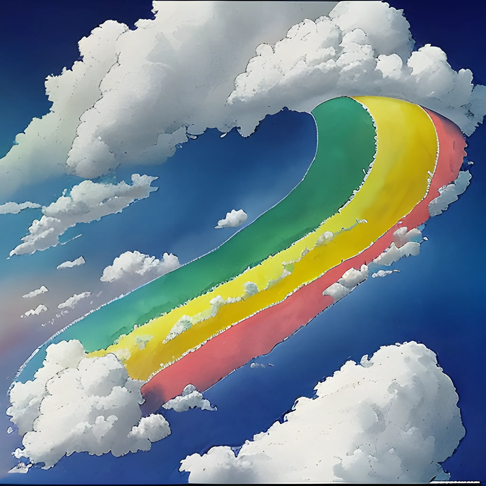 chemin montant descendant du ciel, dans des nuage coloré psychédélique arc-en-ciel en arrière plan
