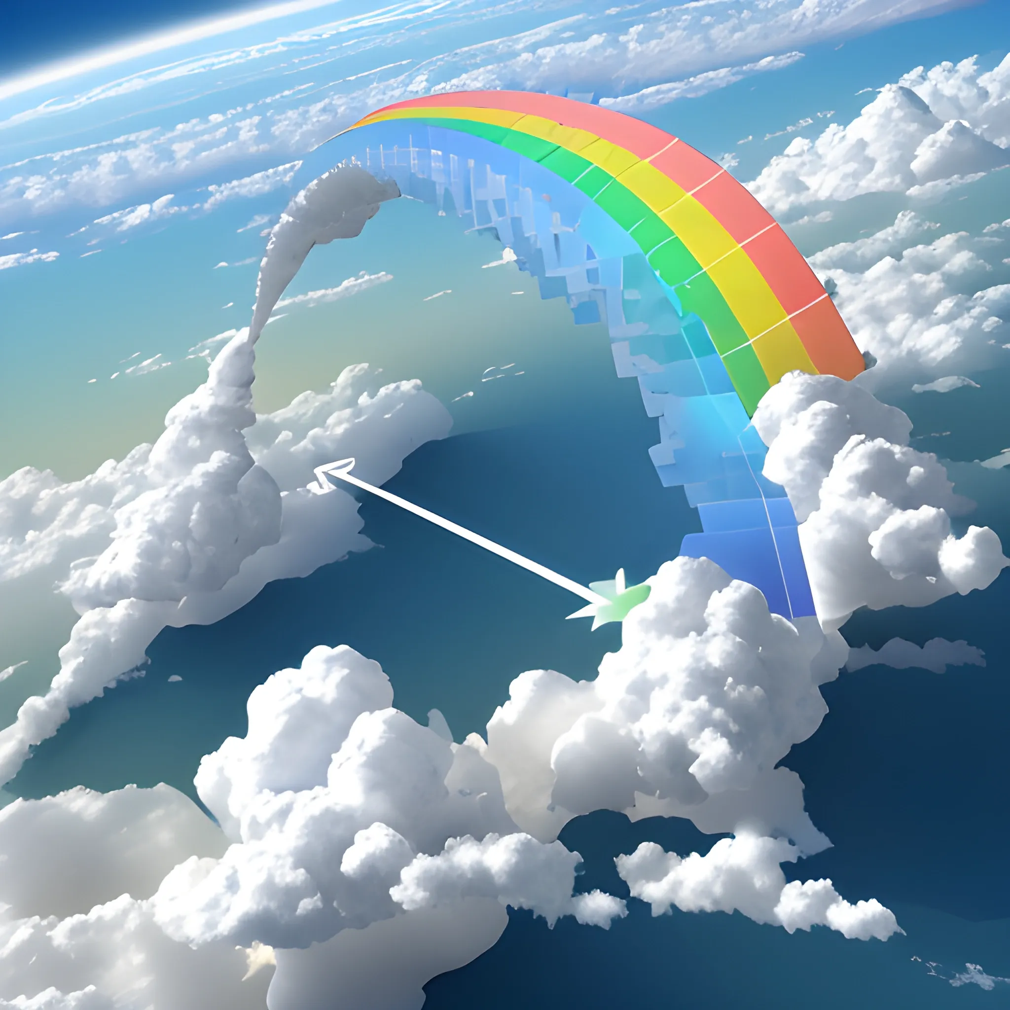 chemin montant descendant du ciel, dans des nuage coloré psychédélique arc-en-ciel en arrière plan, 3D