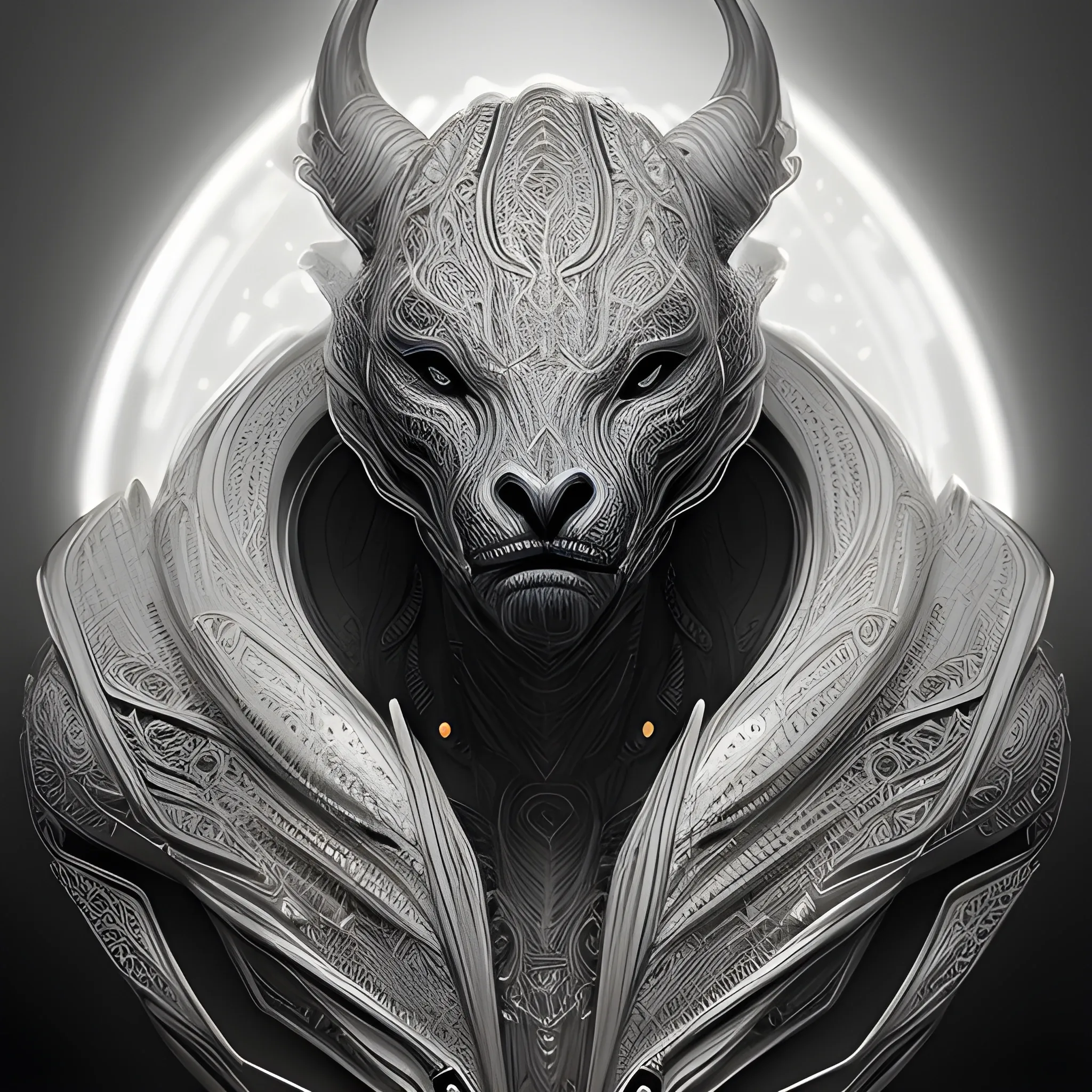 A detailed and intricate digital art piece in a cinematic style, this ultra high resolution portrait of a powerful alien beast is a true masterpiece. The beautiful lighting and playful design make it a trend-setter on ArtStation. A true award-winning work., Pencil Sketch