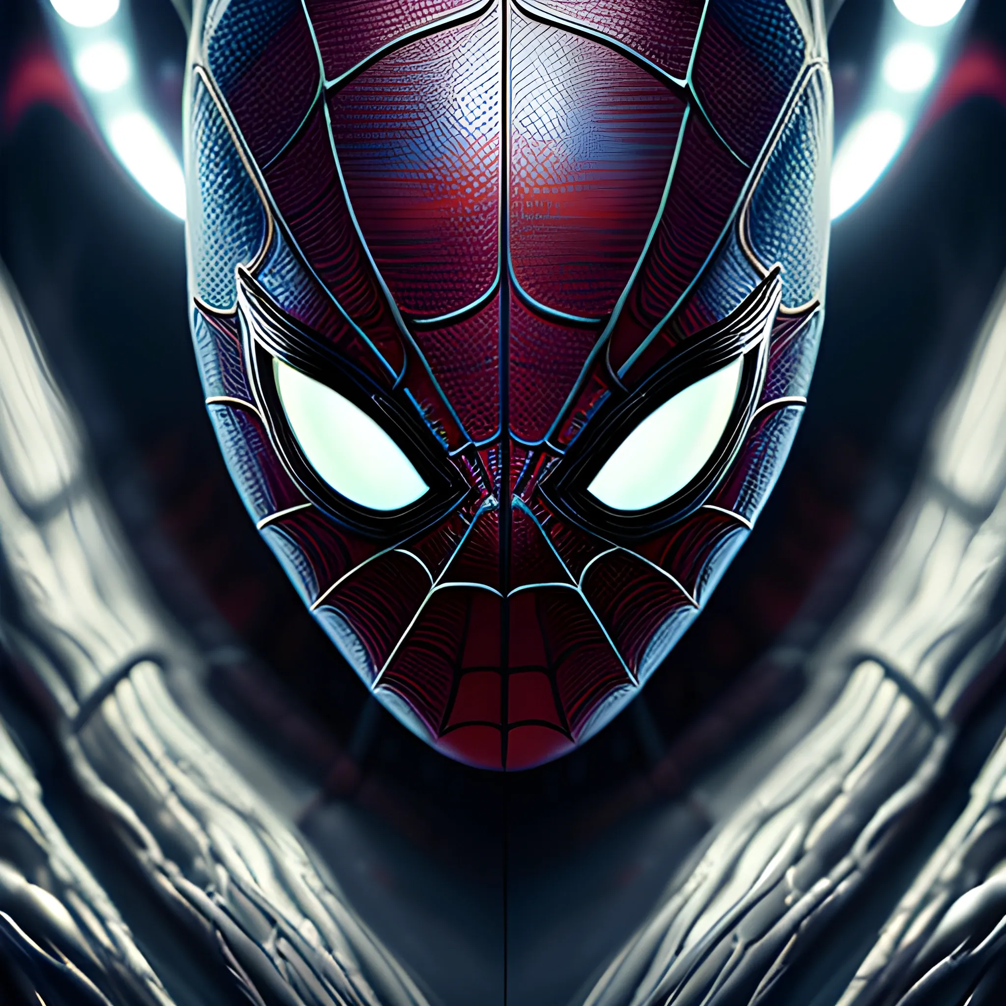 A detailed and intricate digital art piece in a cinematic style, this ultra high resolution portrait of a powerful alien beast is a true masterpiece. The beautiful lighting and playful design make it a trend-setter on ArtStation. A true award-winning work., realistic photo, very detail, close up, spiderman version


