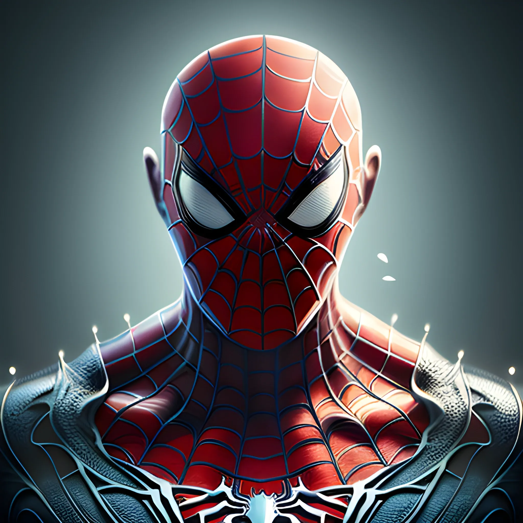 A detailed and intricate digital art piece in a cinematic style, this ultra high resolution portrait of a powerful spiderman as alien beast is a true masterpiece. The beautiful lighting and playful design make it a trend-setter on ArtStation. A true award-winning work., 


