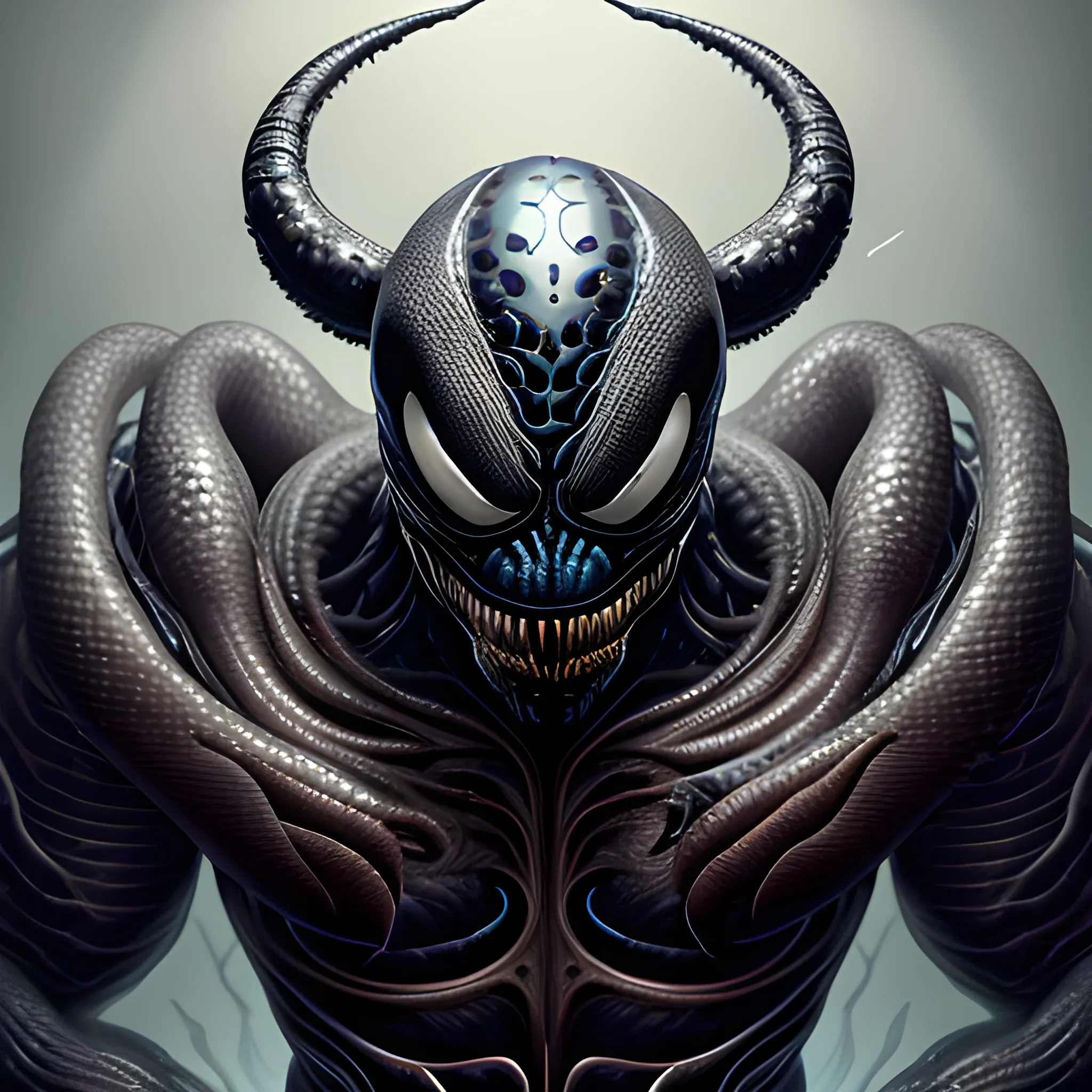  A detailed and intricate digital art piece in a cinematic style, this ultra high resolution portrait of a powerful venom alien beast is a true masterpiece. The beautiful lighting and playful design make it a trend-setter on ArtStation. A true award-winning work., 