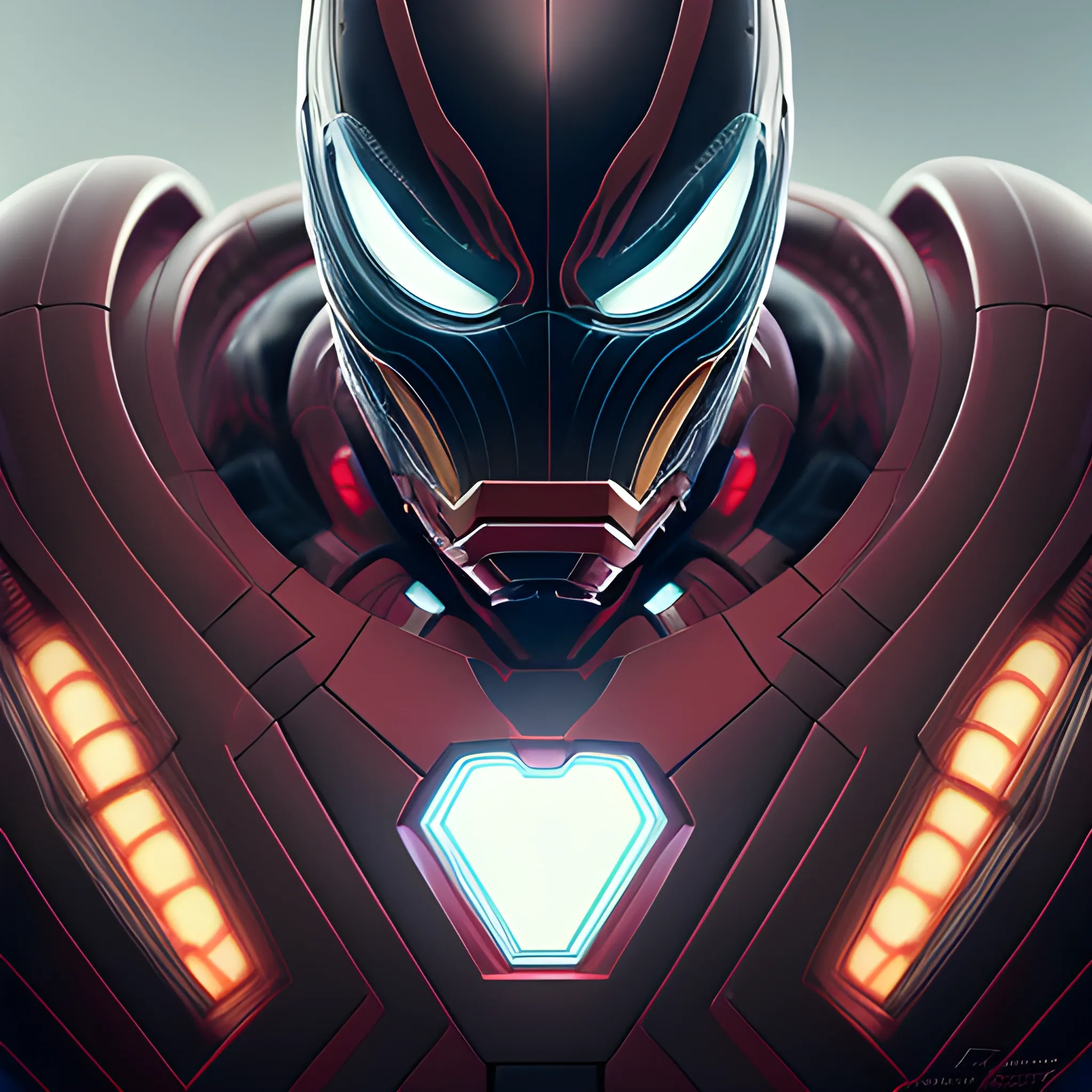  A detailed and intricate digital art piece in a cinematic style, this ultra high resolution portrait of a powerful venom alien beast is a true masterpiece use ironman suit spidy version. The beautiful lighting and playful design make it a trend-setter on ArtStation. A true award-winning work., close up
