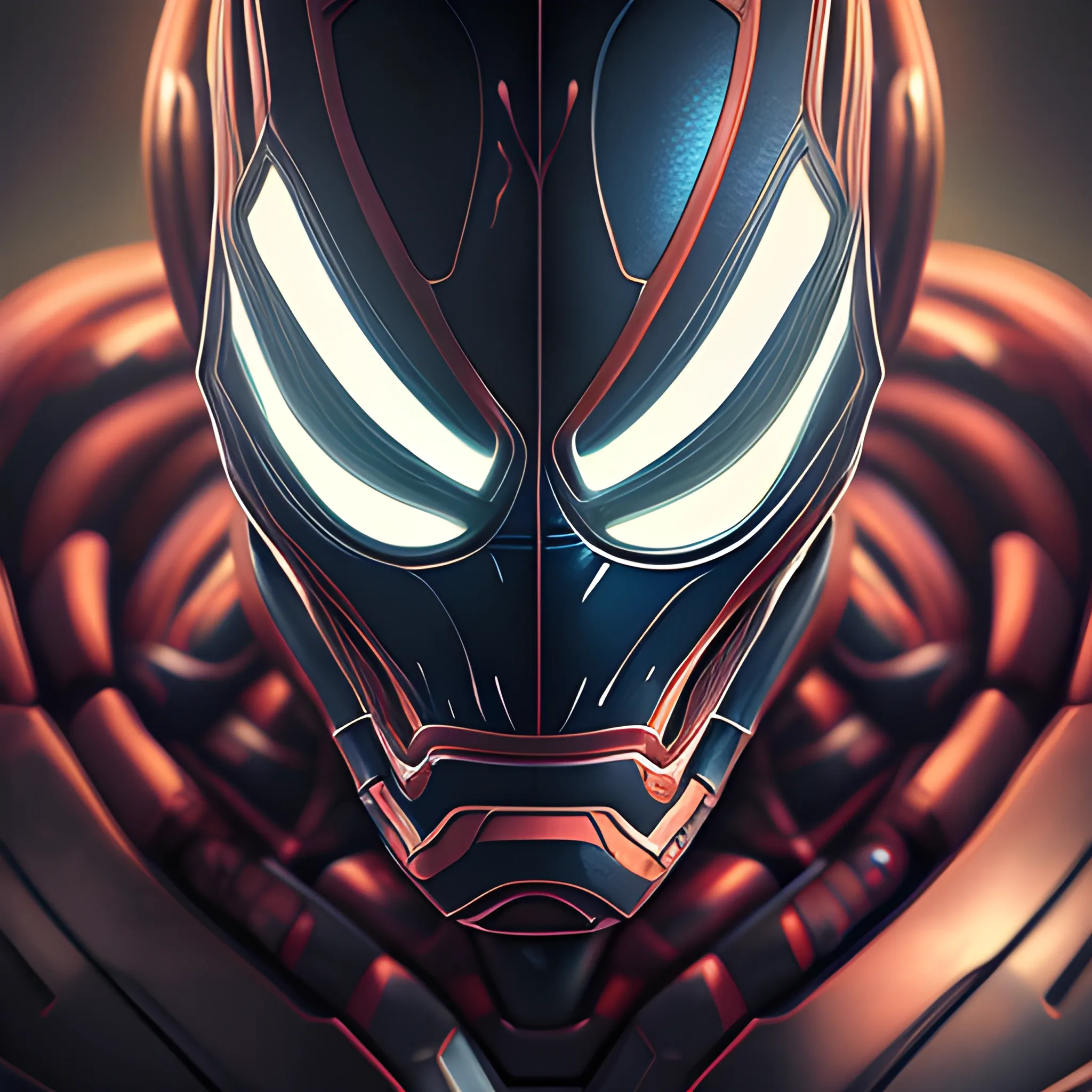  A detailed and intricate digital art piece in a cinematic style, this ultra high resolution portrait of a powerful venom alien beast is a true masterpiece use ironman suit spidy version. The beautiful lighting and playful design make it a trend-setter on ArtStation. A true award-winning work., close up
