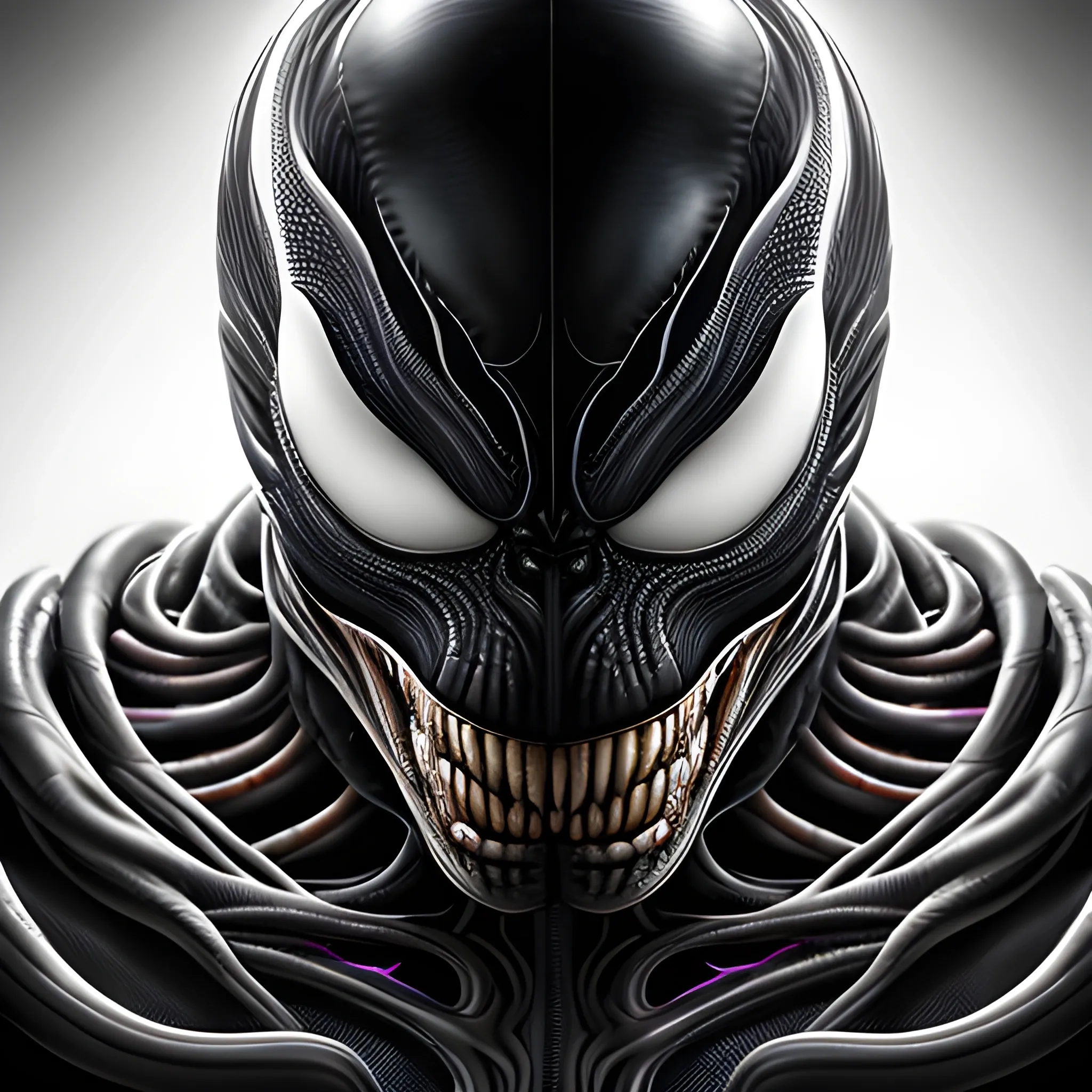  A detailed and intricate digital art piece in a cinematic style, this ultra high resolution portrait of a powerful venom alien beast is a true masterpiece use suit spidy version. The beautiful lighting and playful design make it a trend-setter on ArtStation. A true award-winning work., close up
