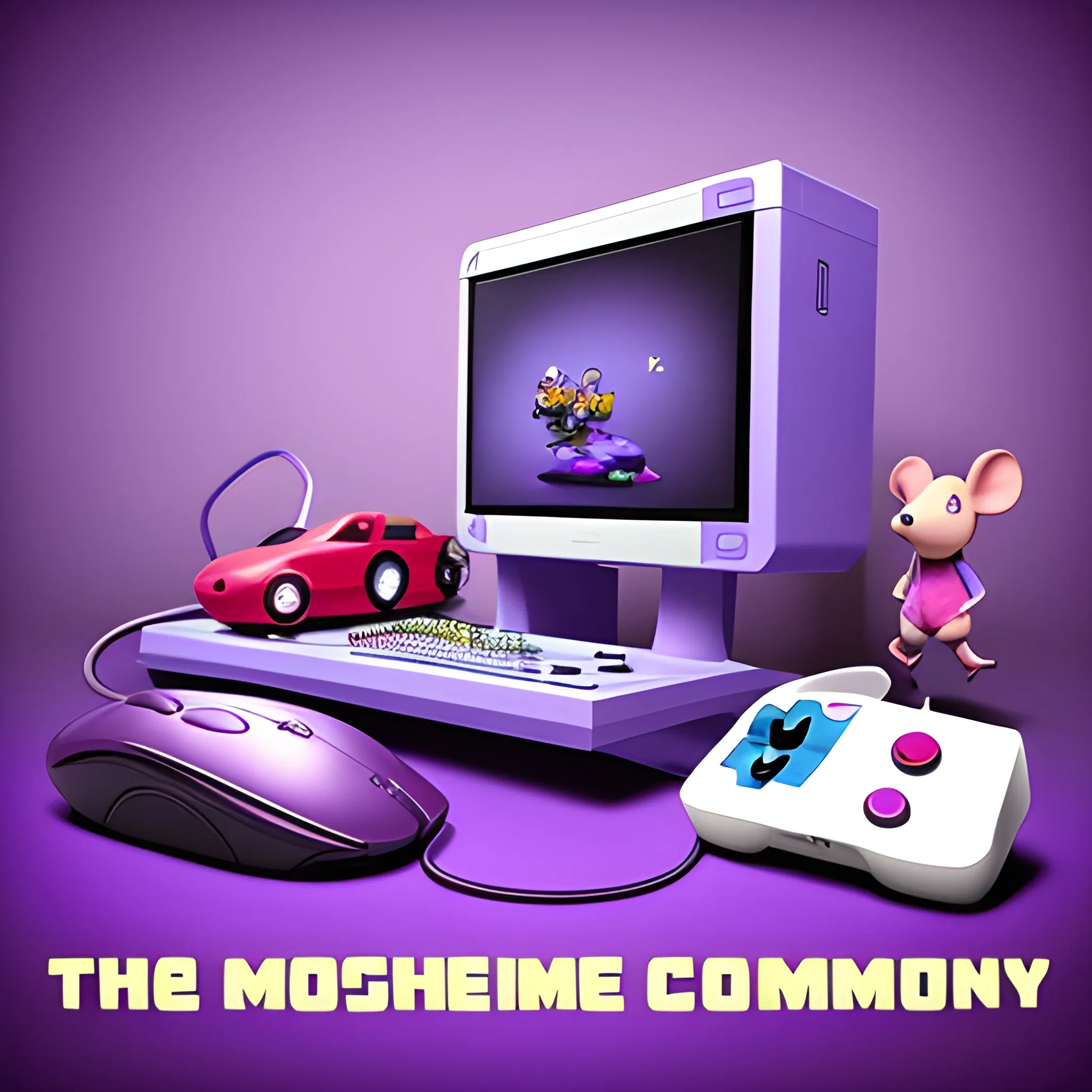 The purple mouse is playing on the game console, Trippy