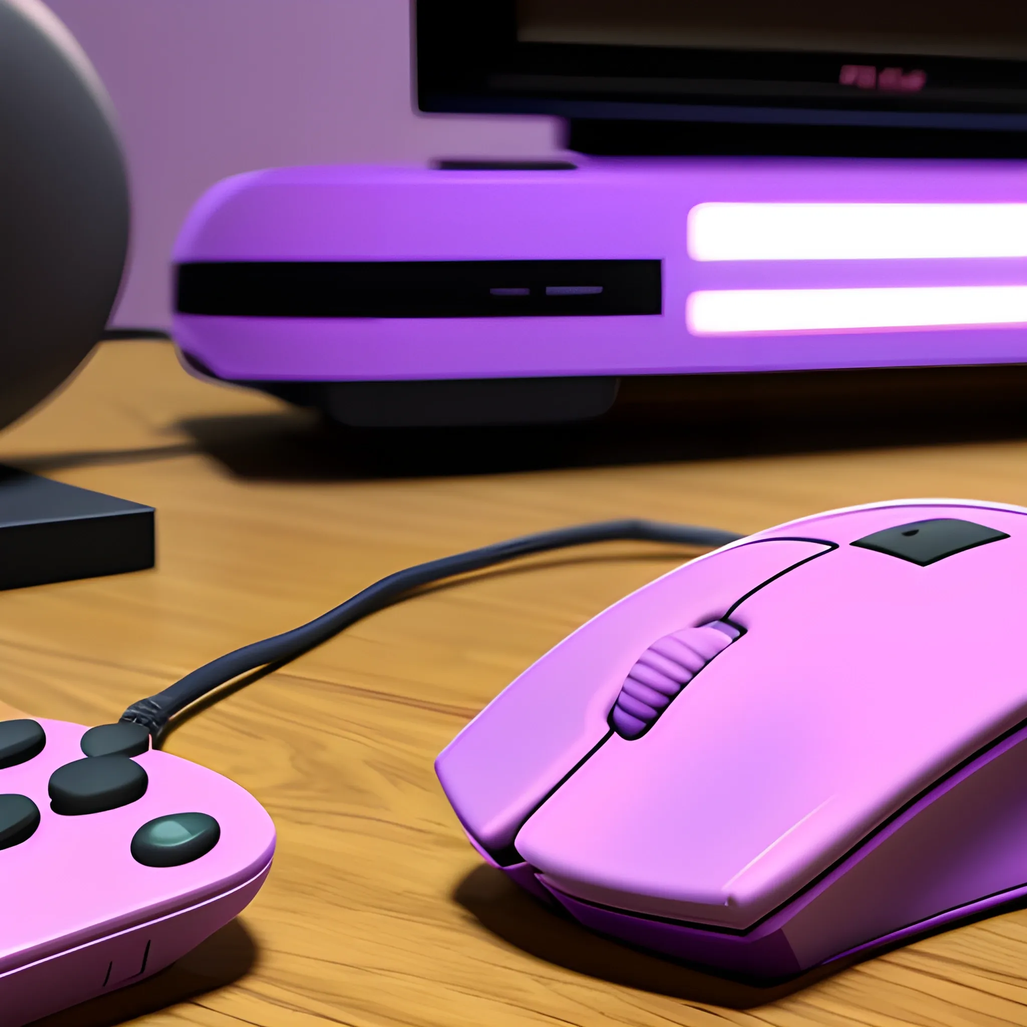 The purple mouse is playing on the game console, Trippy