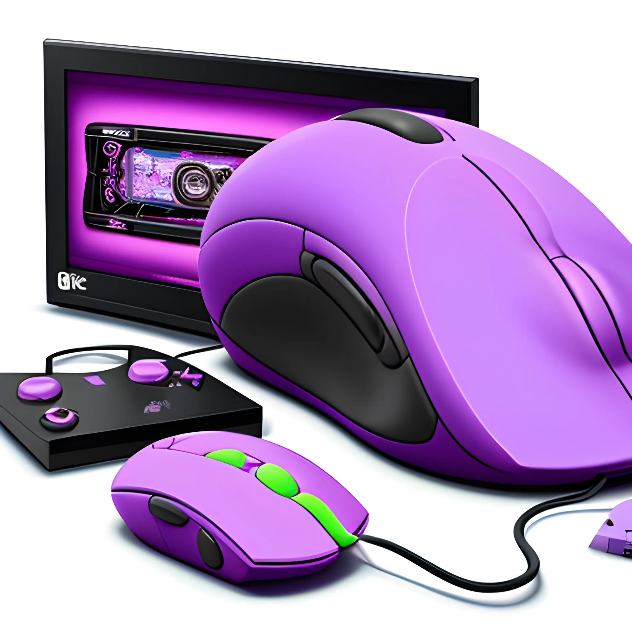 The purple mouse is playing on the game console, Trippy