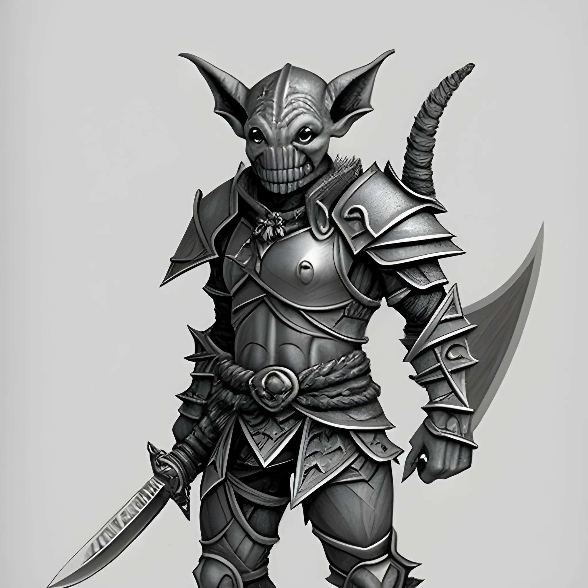 Goblin warrior with minimal armor and a sword, Pencil Sketch - Arthub.ai