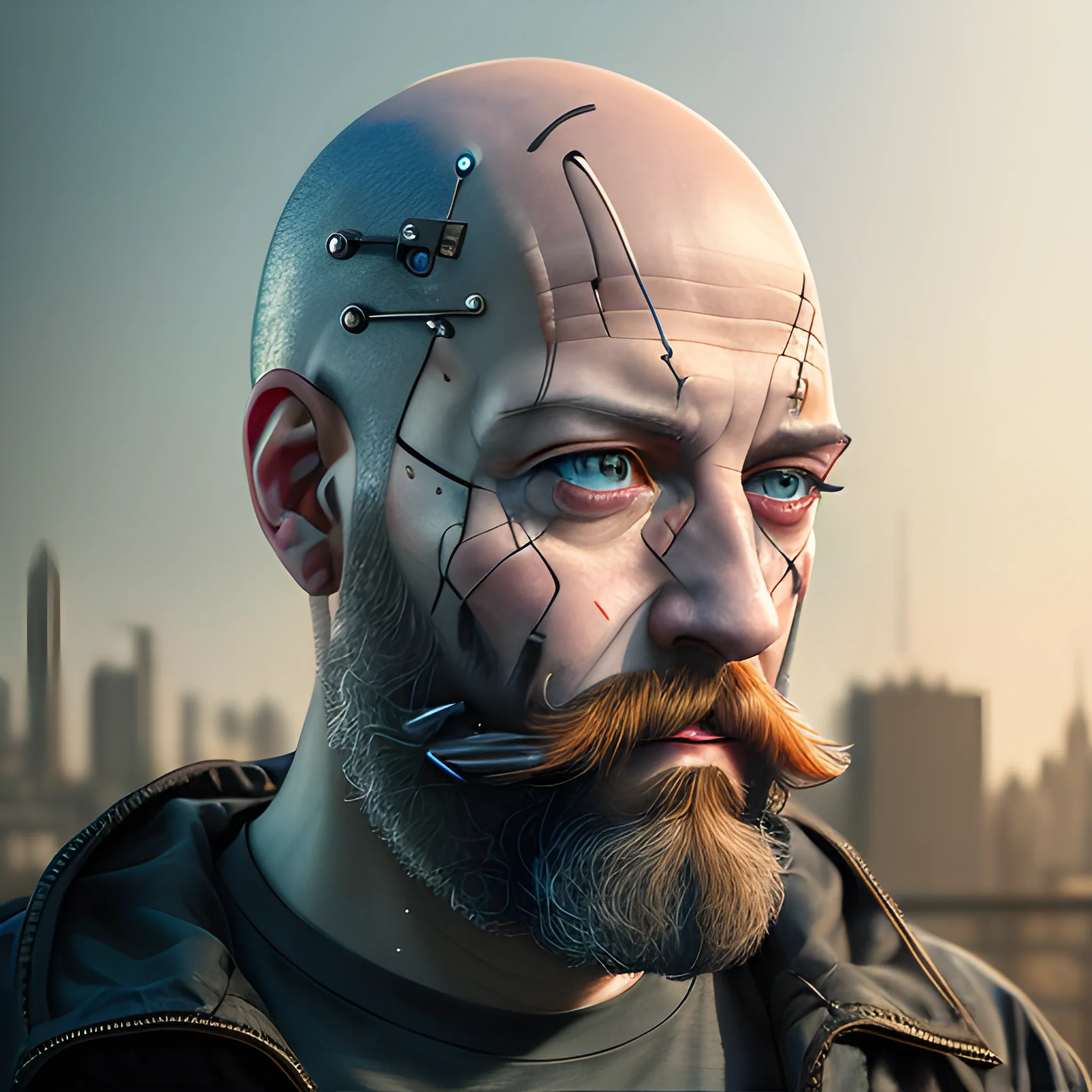 bald, tools, cyberpunk, beard, Best quality, masterpiece, ultra high res,(photo realistic:1.4), surrealism, dream-like,credenza,Mr_MC_S-ART_V1, <lora:Mr_MC_S-ART_V1:0.9>