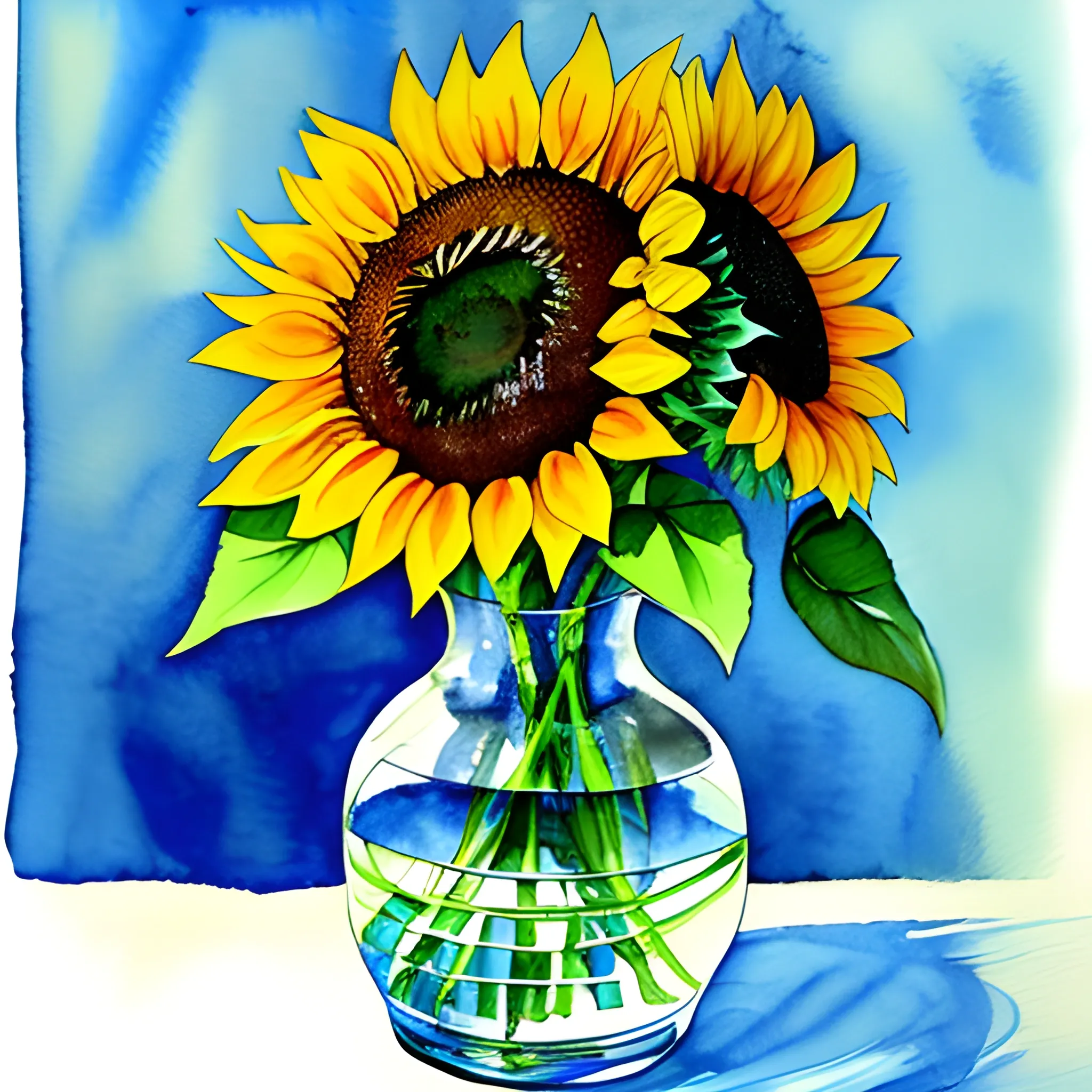 sunflower in a vase, Water Color