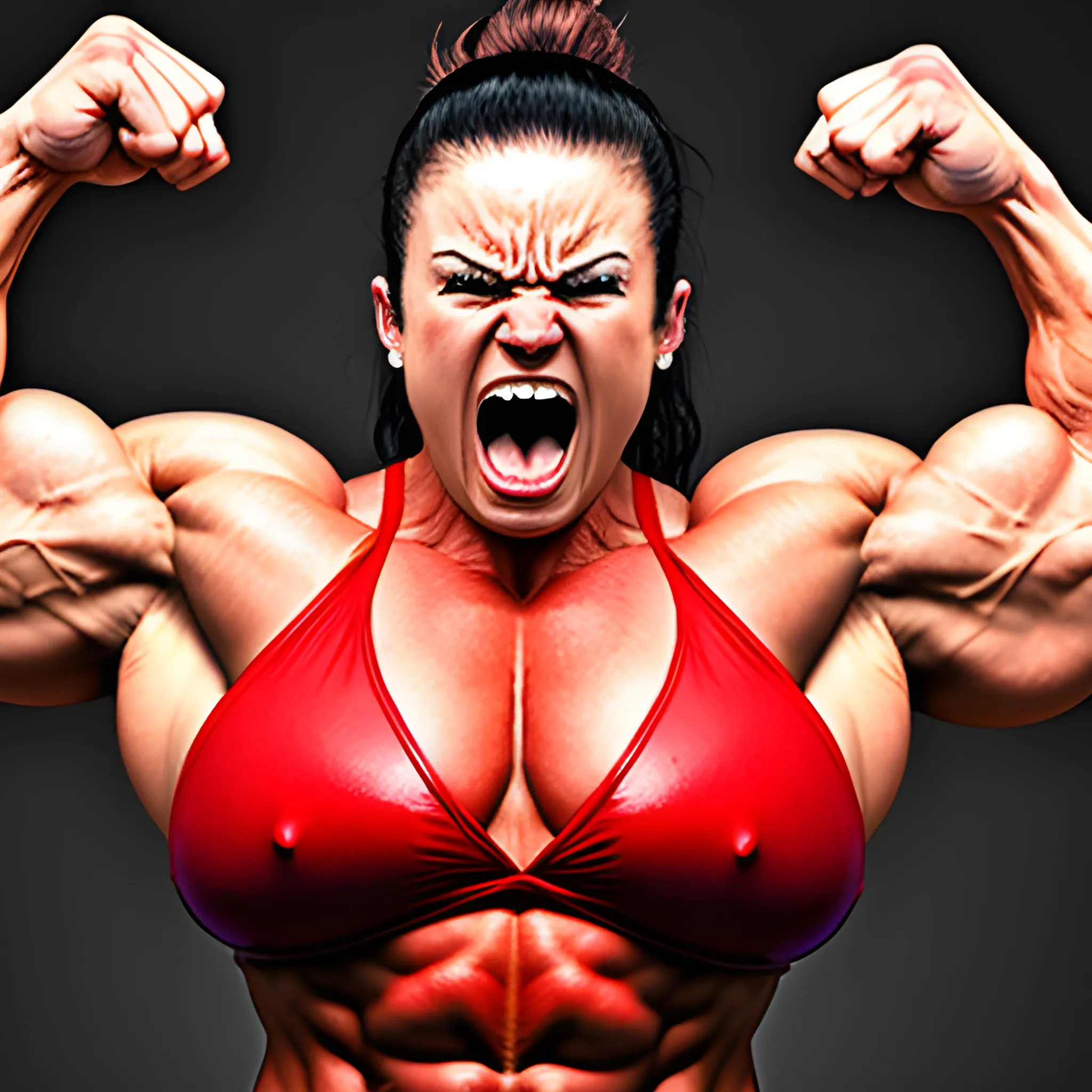 Female bodybuilder raging like hulk