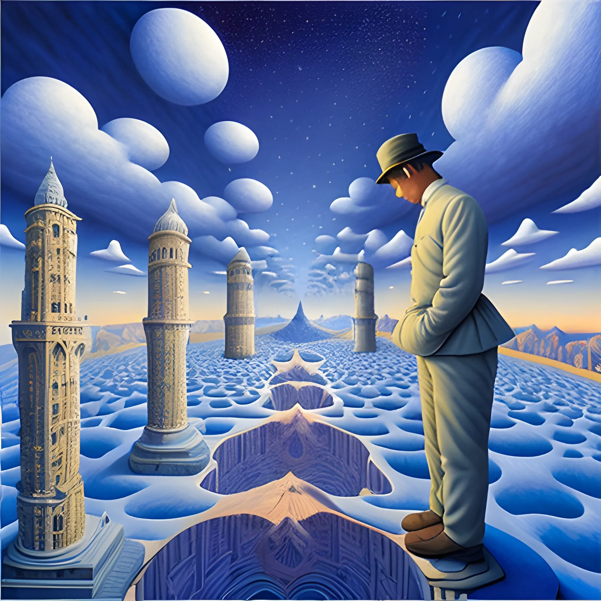 Magic worlds by Rob Gonsalves, Reality intertwines with other reality or unreality and a new reality is created, amazing optical illusions, art by Rob Gonsalves, 3D