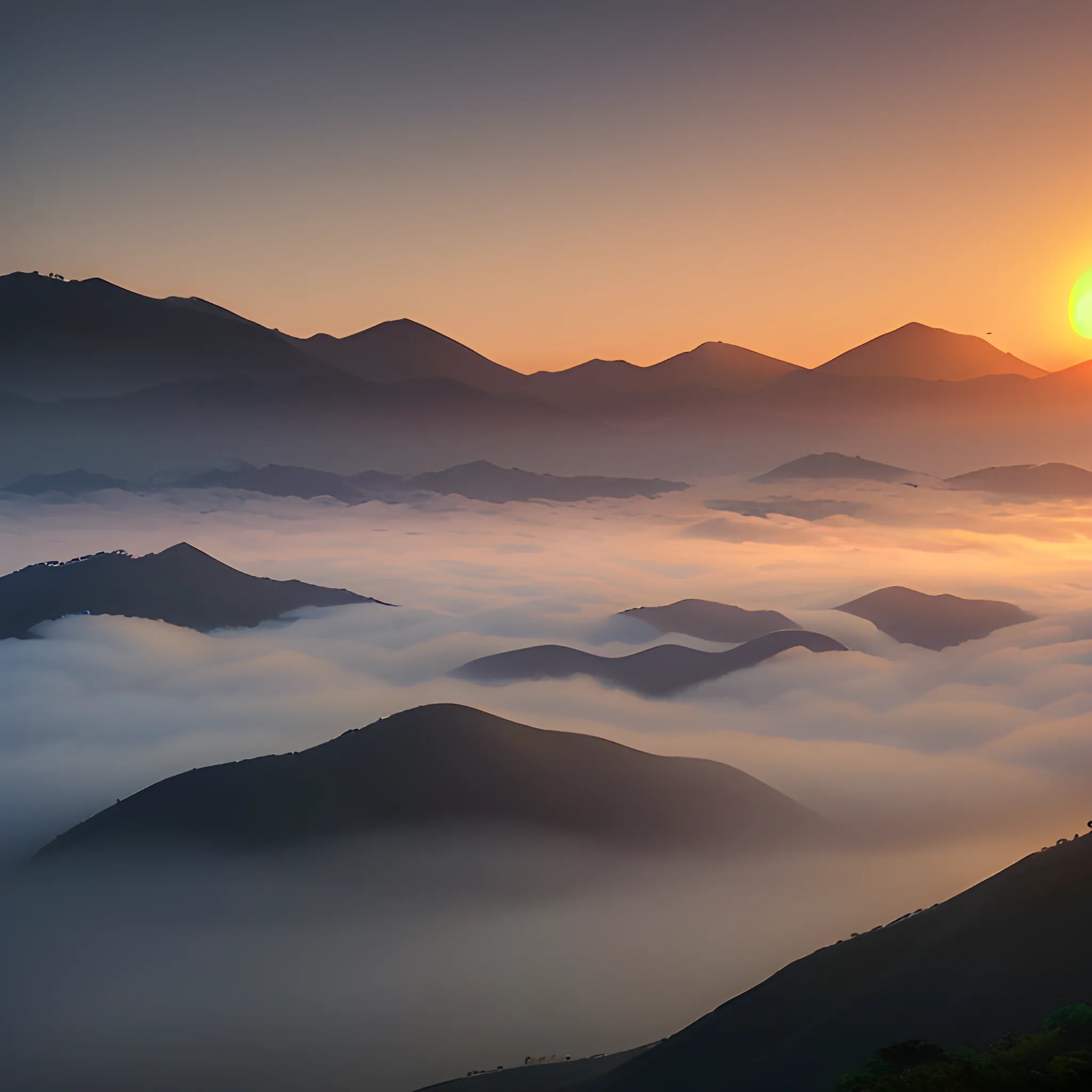 Mysterious foggy sunrise sunrise over the mountains of Hong Kong city, misty, award-winning photograph, photorealistic, hyperdetailed, golden hour
seed: 2995321656 | scale: 6.2 | steps: 67