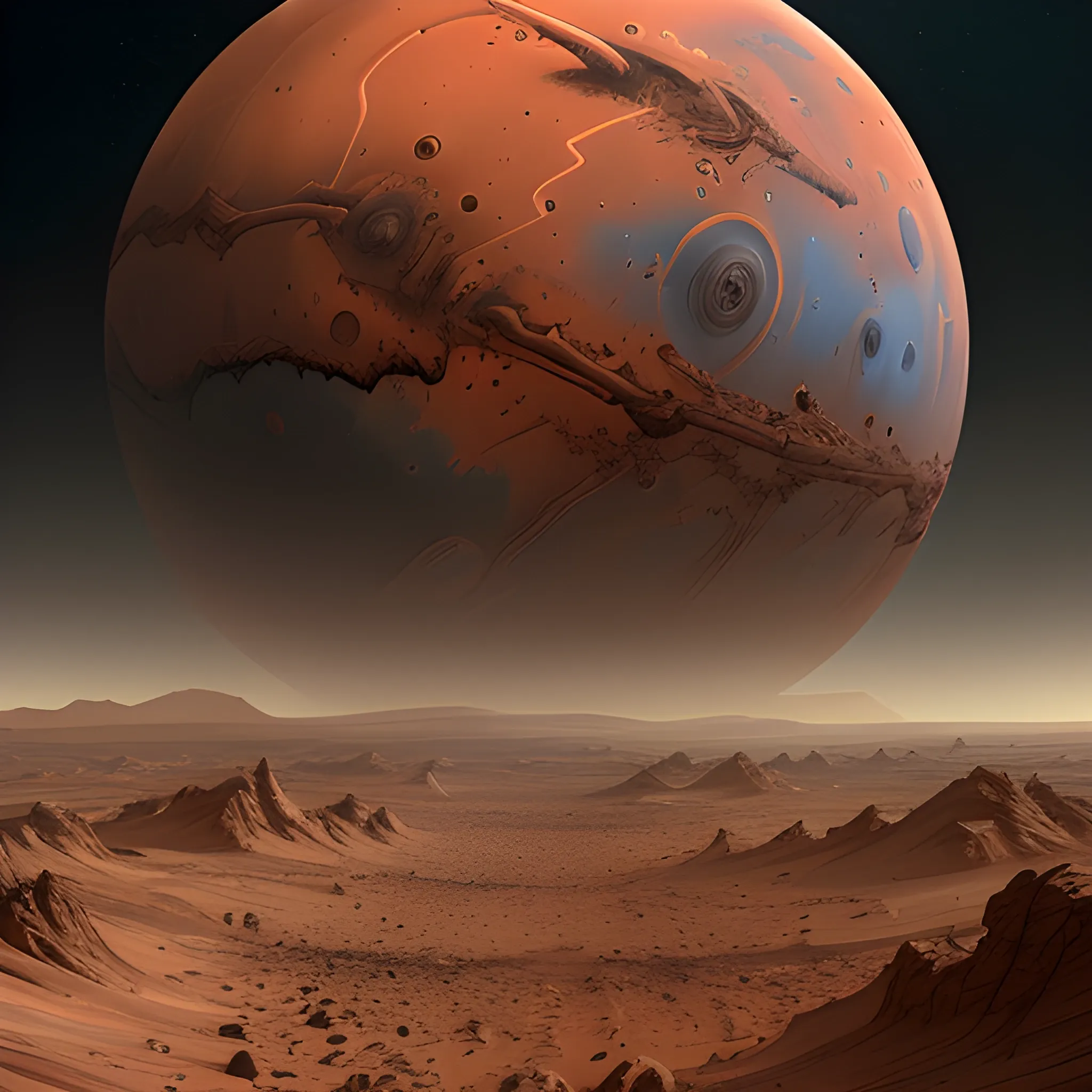 Planet Mars, artstation cgsociety, oil painting, 4k, hyperdetailed, artstation trending, horror scene, beautiful, , 3D