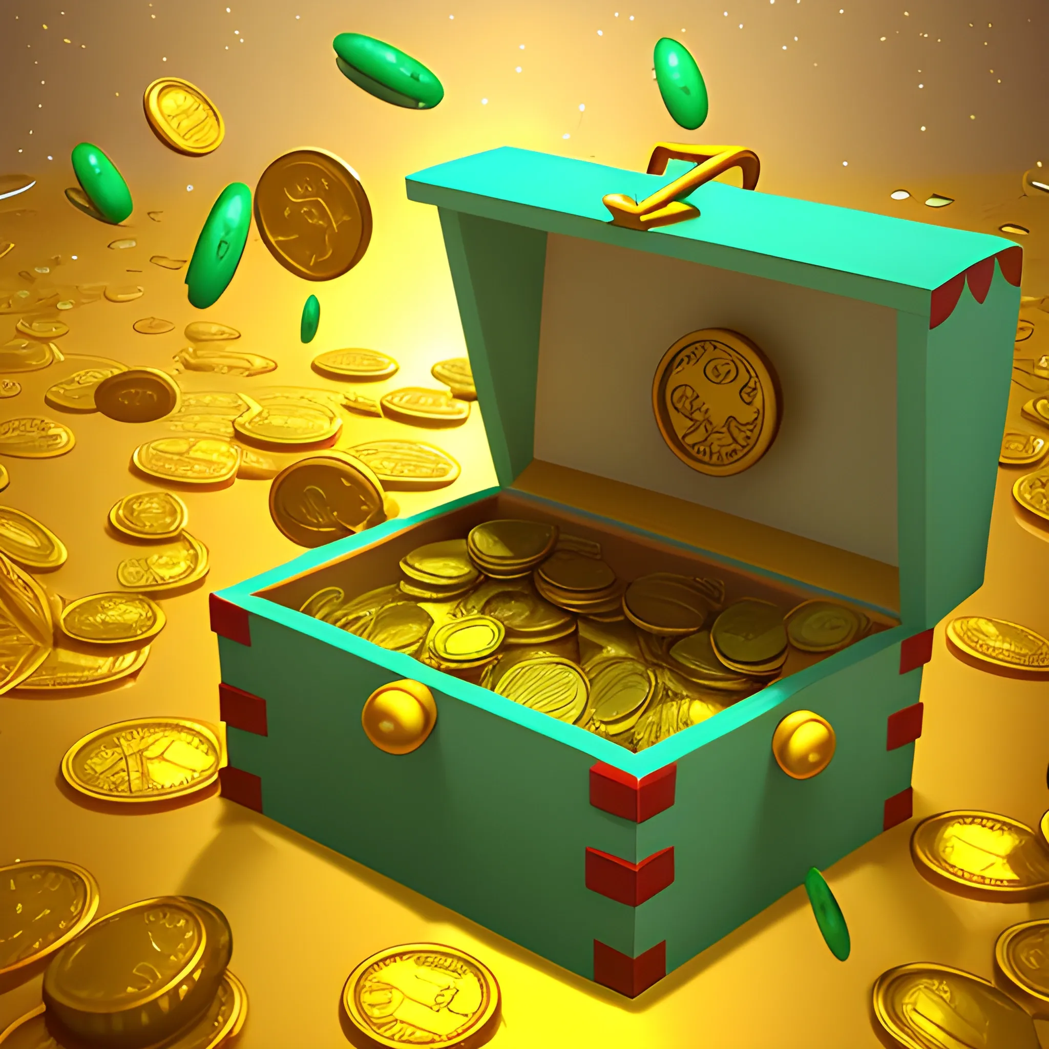 plankton from spongebob squarepants opens a treasure box containing gold coins, marine life animated background. 3D, Cartoon