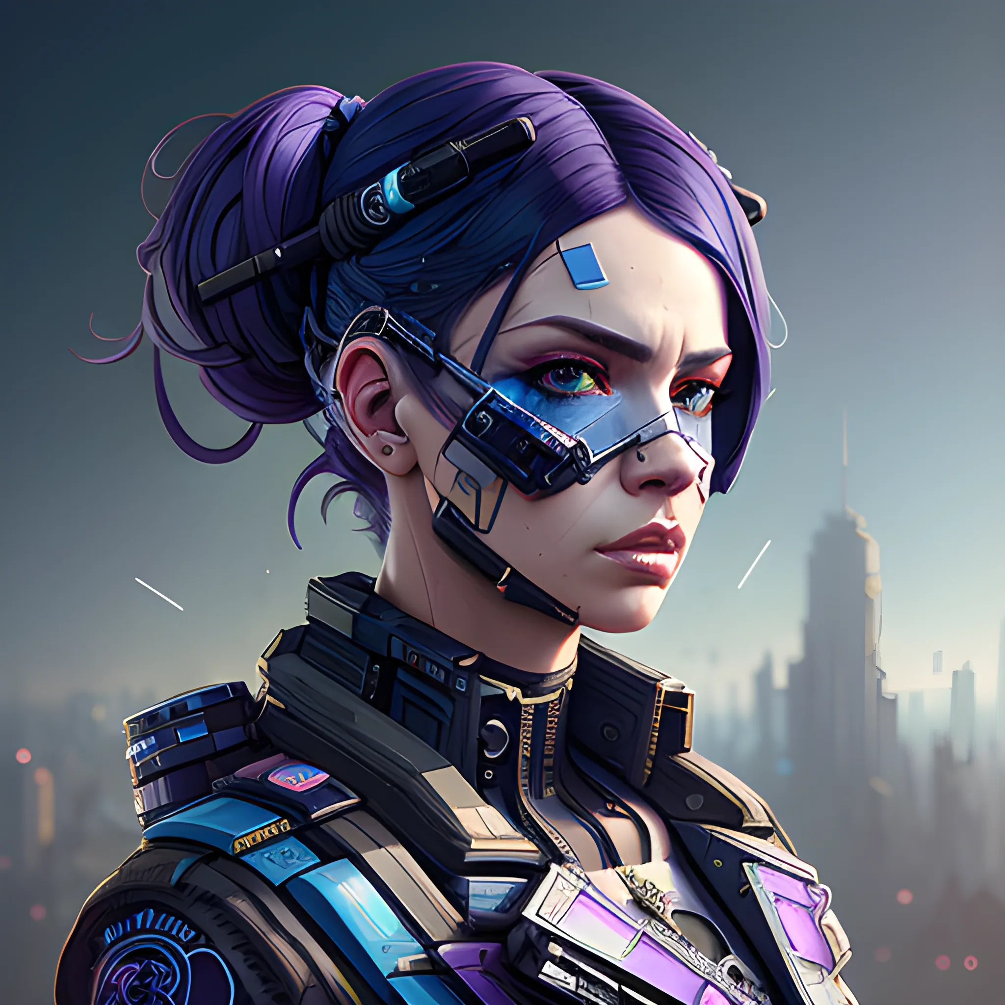 a beautiful landscape of a cute cyberpunk beautiful woman by sandra chevrier and greg rutkowski and wlop, purple blue dark color scheme, high key lighting, volumetric light, digital art, highly detailed, fine detail, intricate, ornate, complex, octane render, unreal engine, photorealistic