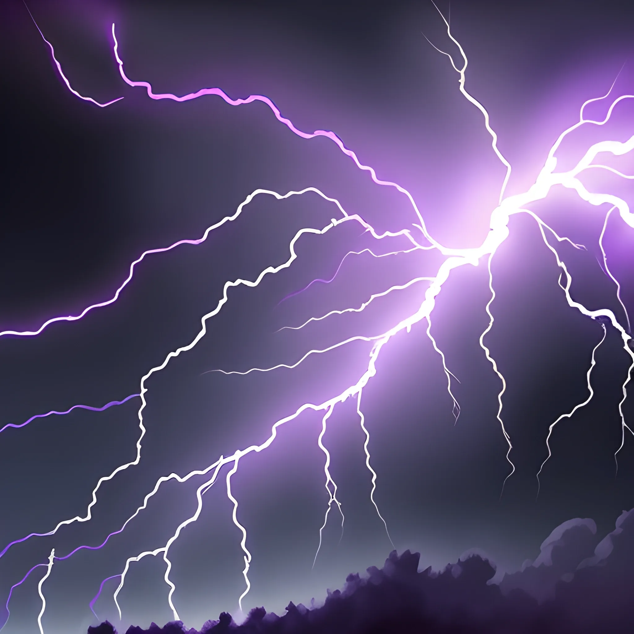 black and purple lightning majestically arcing through the sky, Cartoon