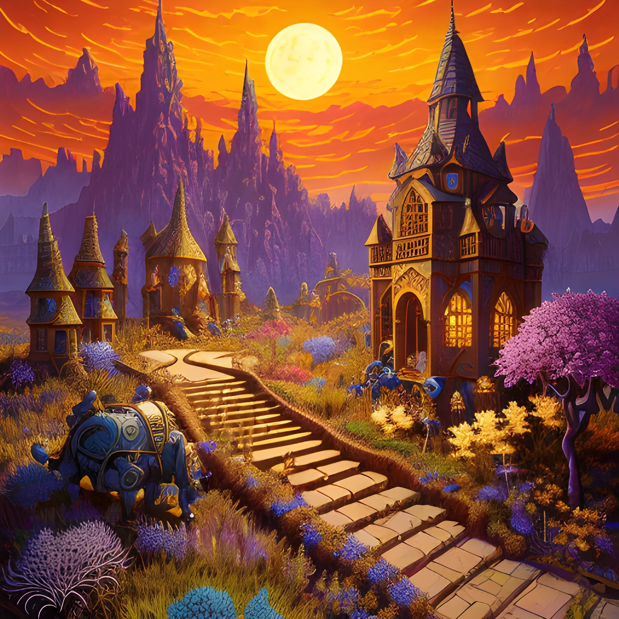 Fantasy wasteland filled with strange creatures, vines and blossoms, intricate, volumetric lighting, beautiful, rich deep colours masterpiece, golden hour, sharp focus, ultra detailed, in the art style of Dalmatian and Angus McBride, astroph
seed: 1041009638 | scale: 5.5 | steps: 27, Oil Painting