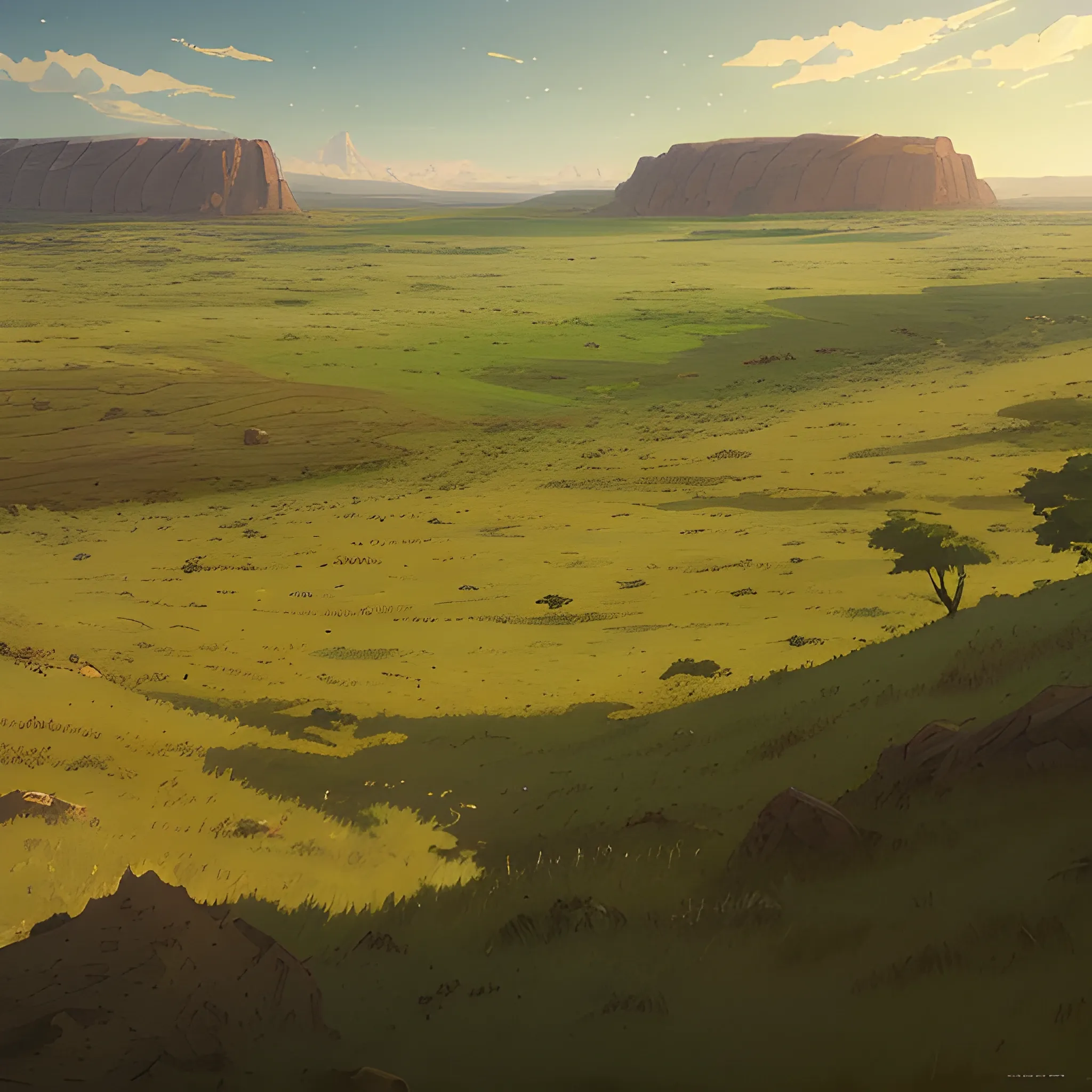 top view large space of barren land with some grass... in the style of makoto shinkai and greg rutkowski and albert bierstadt and james gurney