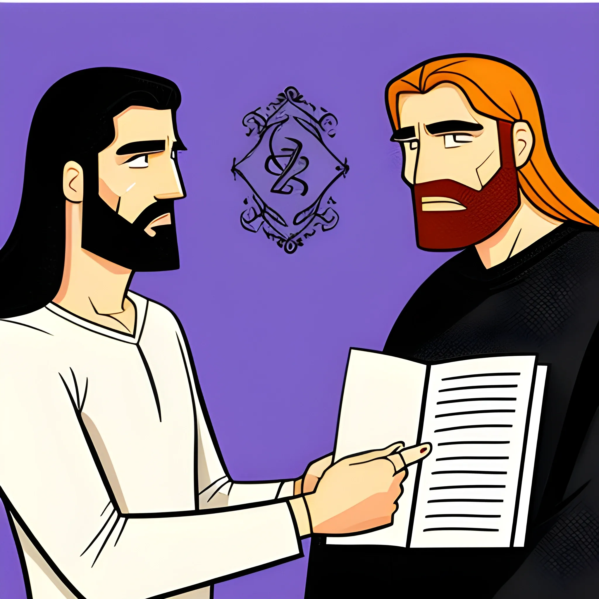  Draw a charismatic Jesus, for a story for 4-year-old children, who appears surrounded by his disciples., Cartoon,, 