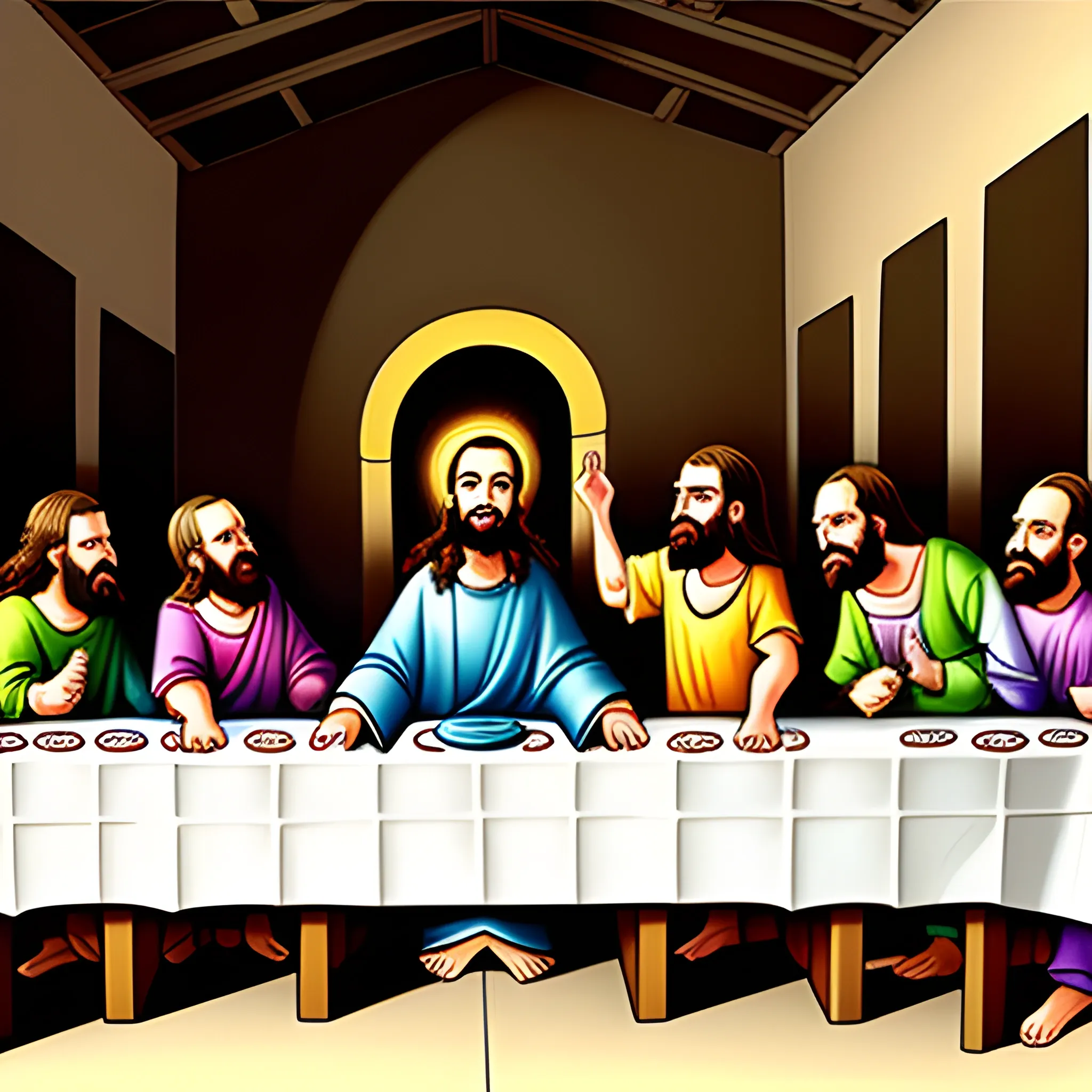  Draw a happy last supper with jesus, Cartoon
