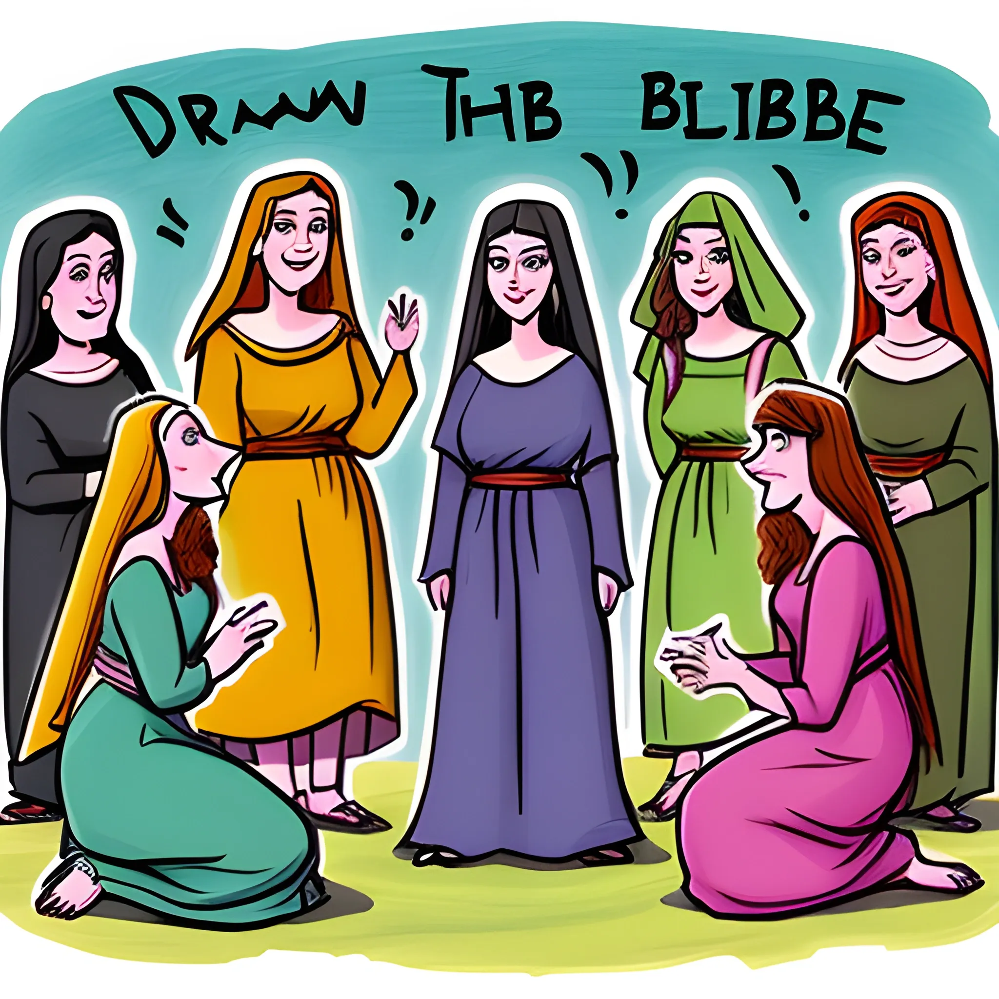  Draw a GROUP OF THE WOMEN IN THE BIBLE, Cartoon