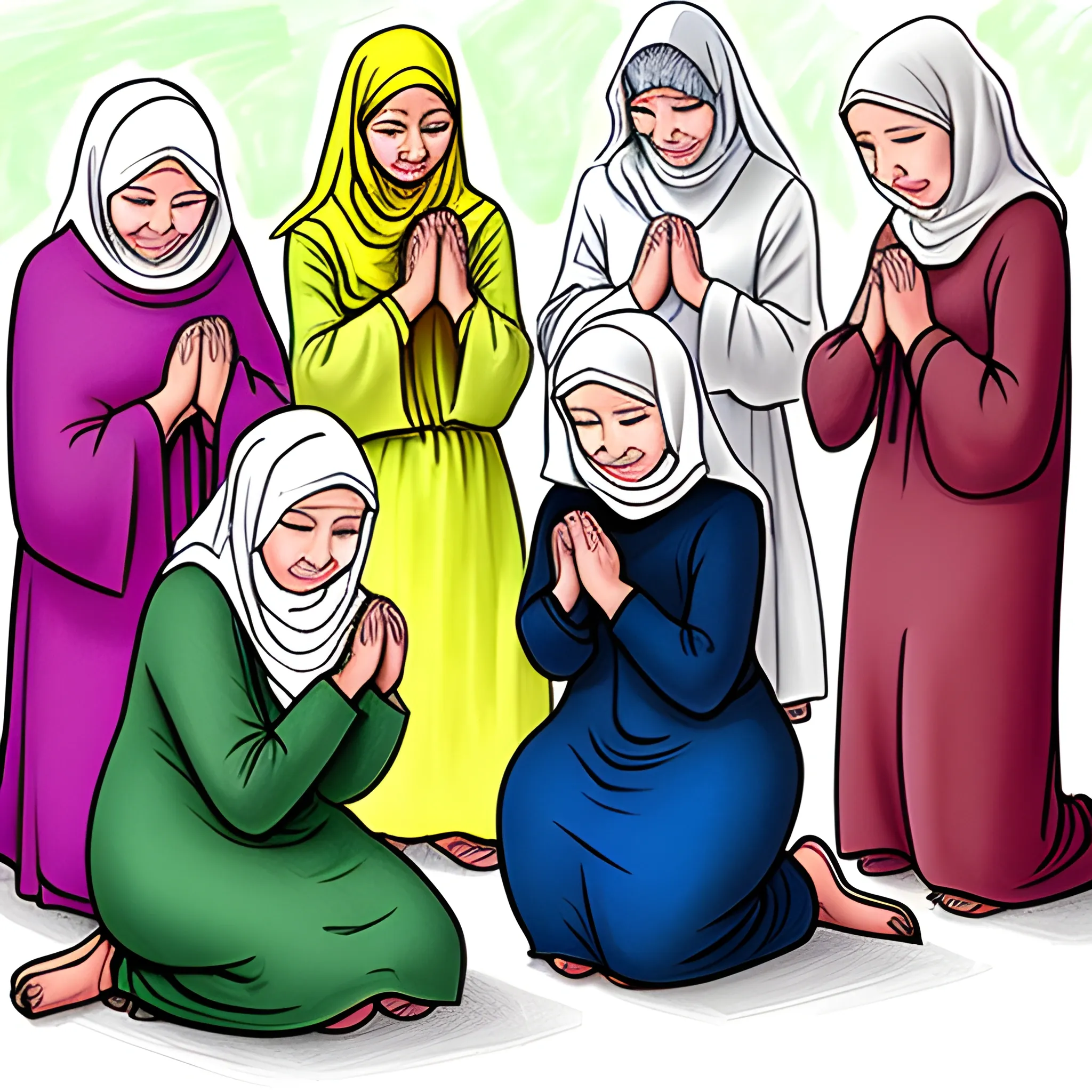  Draw a GROUP OF CHRISTIAN WOMEN PRAYING, Cartoon