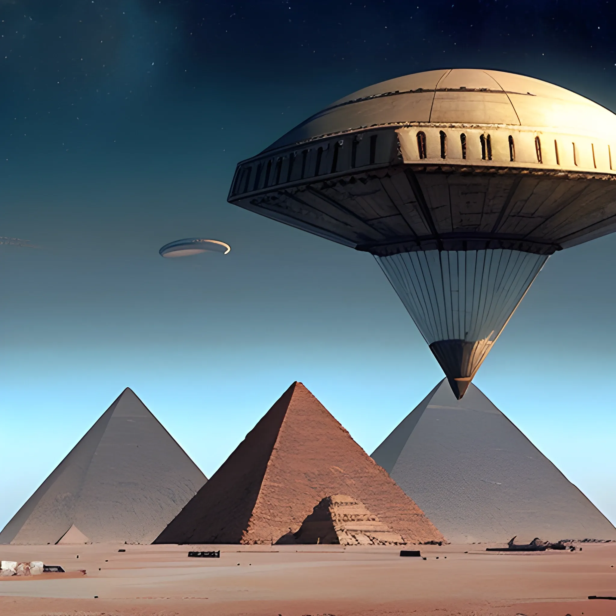 Giant pyramids on Mars, airships sailing above