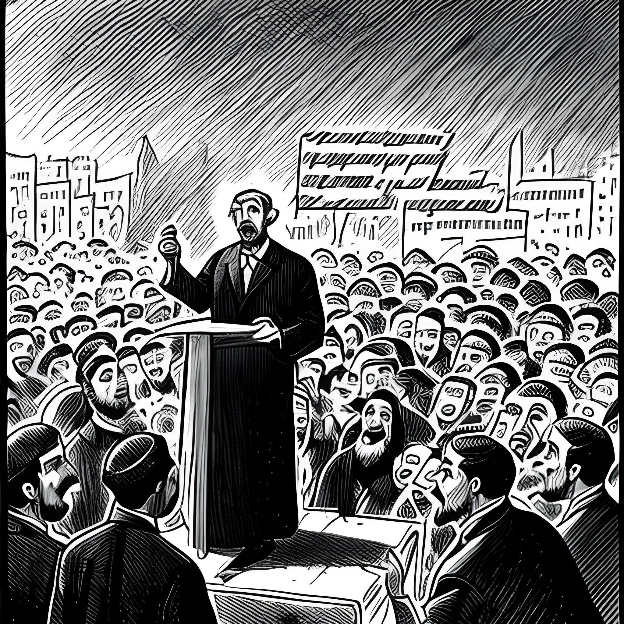  Draw a PROPHET SPEAKING TO THE CROWD IN OLD JEWISH ISRAEL, Cartoon