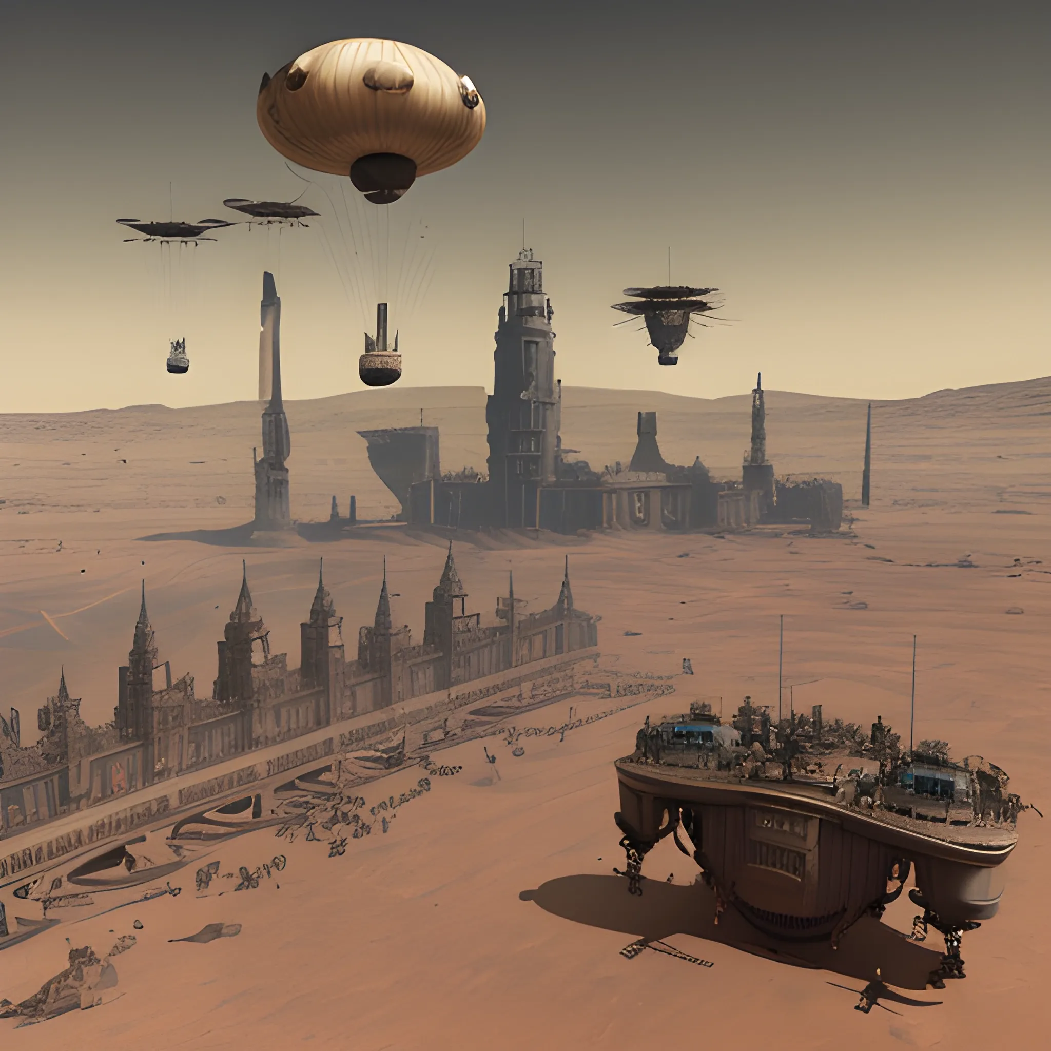 Steam punk airships, flying German imperial flags, bombing a Victorian city on Mars