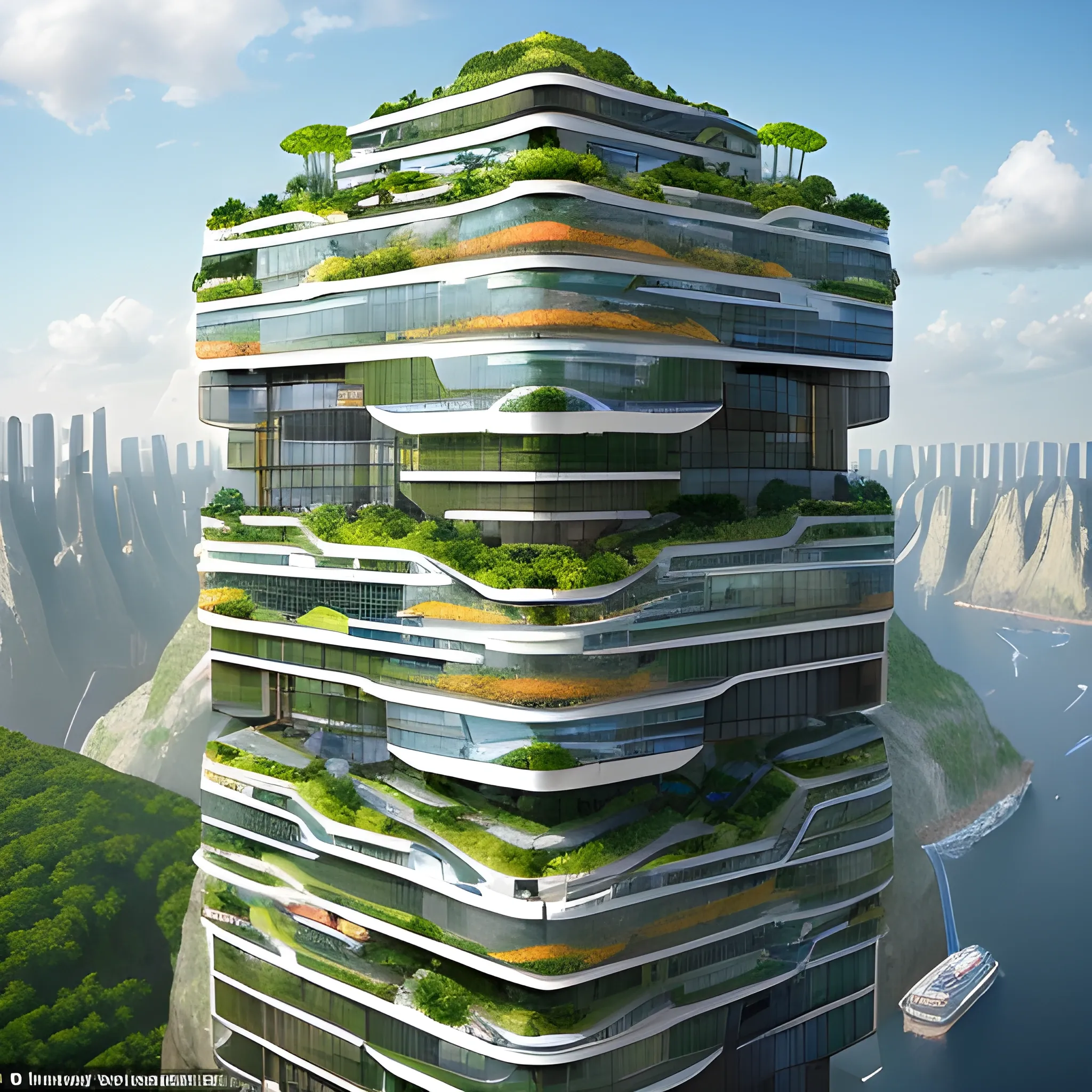 The vertical city has homes, offices and green spaces, all built on the side of a cliff to protect inhabitants from atmospheric pressure and radiation. Oxygen is largely produced by plants, food is in a 90% of plant origin and the energy comes from solar panels, on the buildings there are imperial flags, large aerial armored ships float above the city