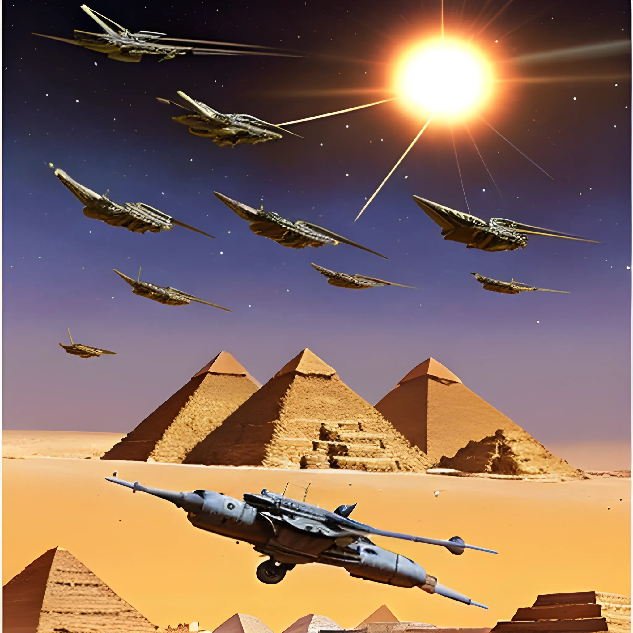 Battle of air armored ships above the pyramids of Mars