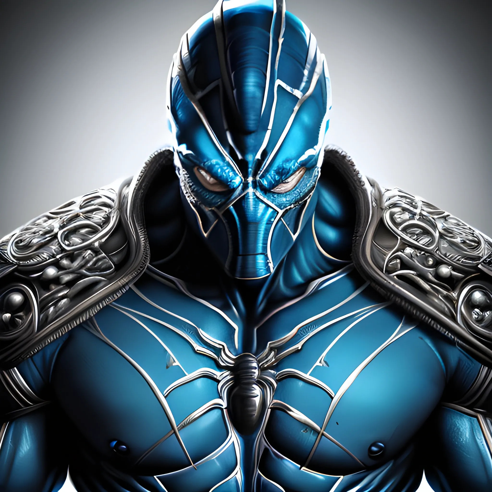  A detailed and intricate digital art piece in a cinematic style, this ultra high resolution portrait of a powerful sub zero mortal combat alien beast is a true masterpiece use the spidy suit. The beautiful lighting and playful design make it a trend-setter on ArtStation. A true award-winning work., close up
