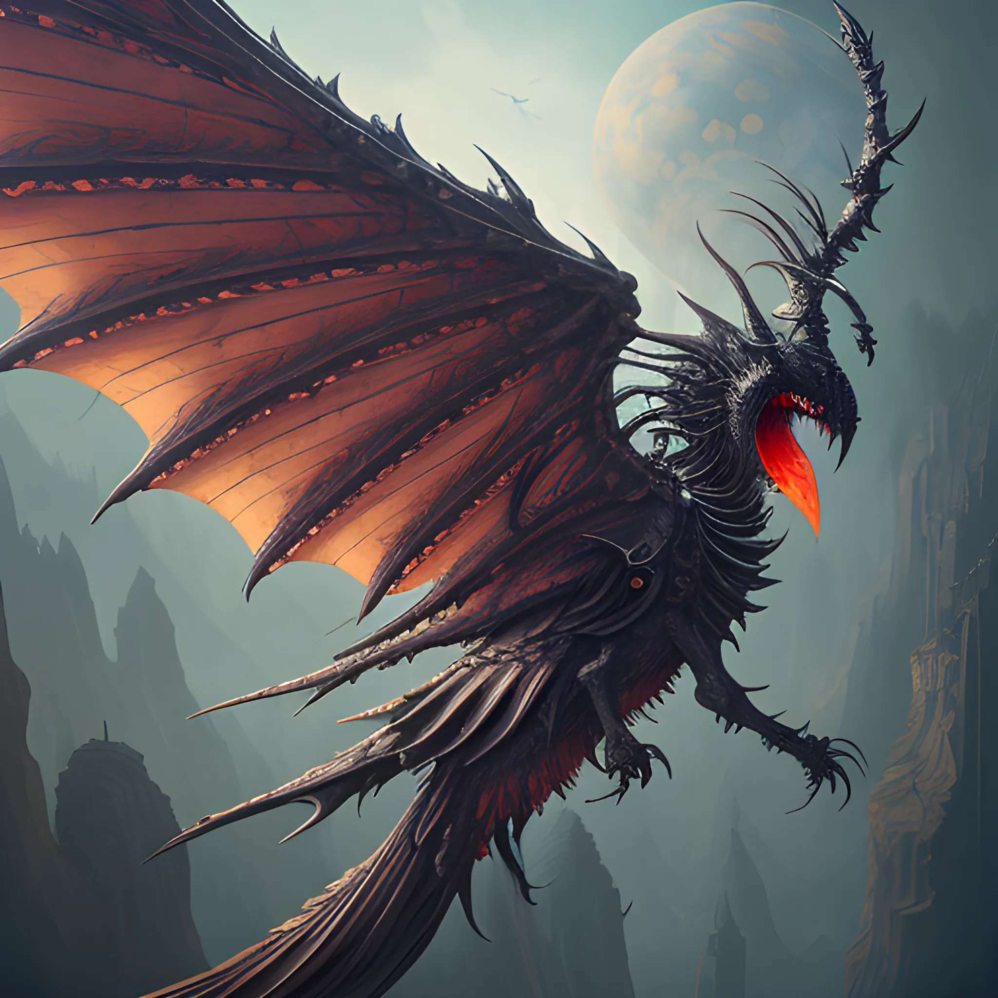 Balloon with wings and fangs, photorealistic, hyperrealistic, detailed, detailed matte painting, deep color, fantastical, intricate detail, splash screen, complementary colors, fantasy concept art, 8k resolution trending on Artstation Unreal