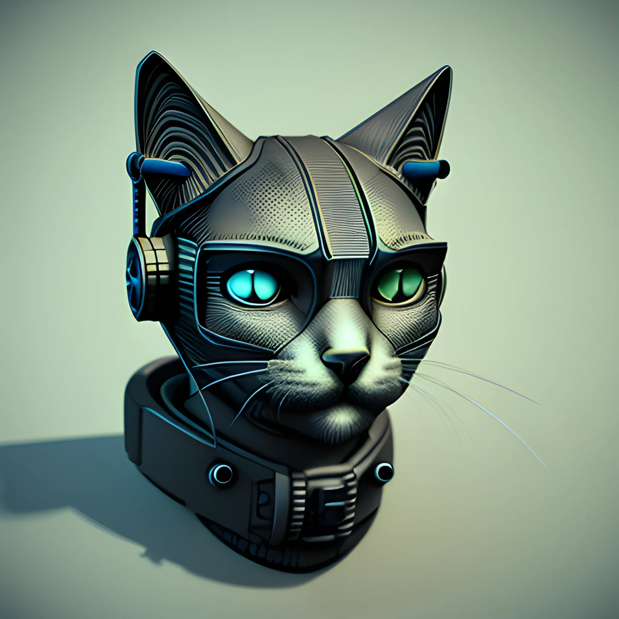 3d render cyberpunk CAT, Pencil Sketch