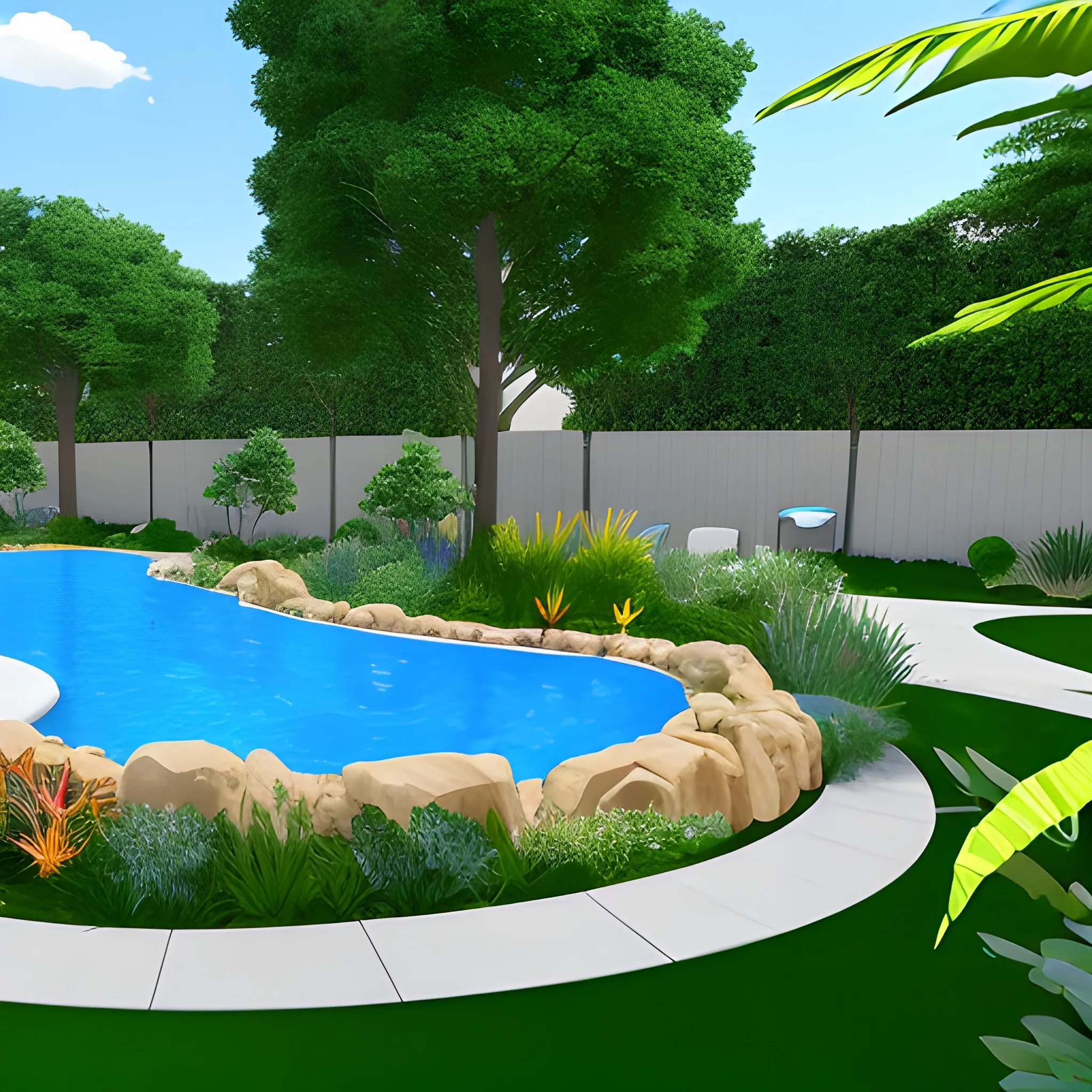 generate land scaping images for a compound with cars swimming pool and garzebo
