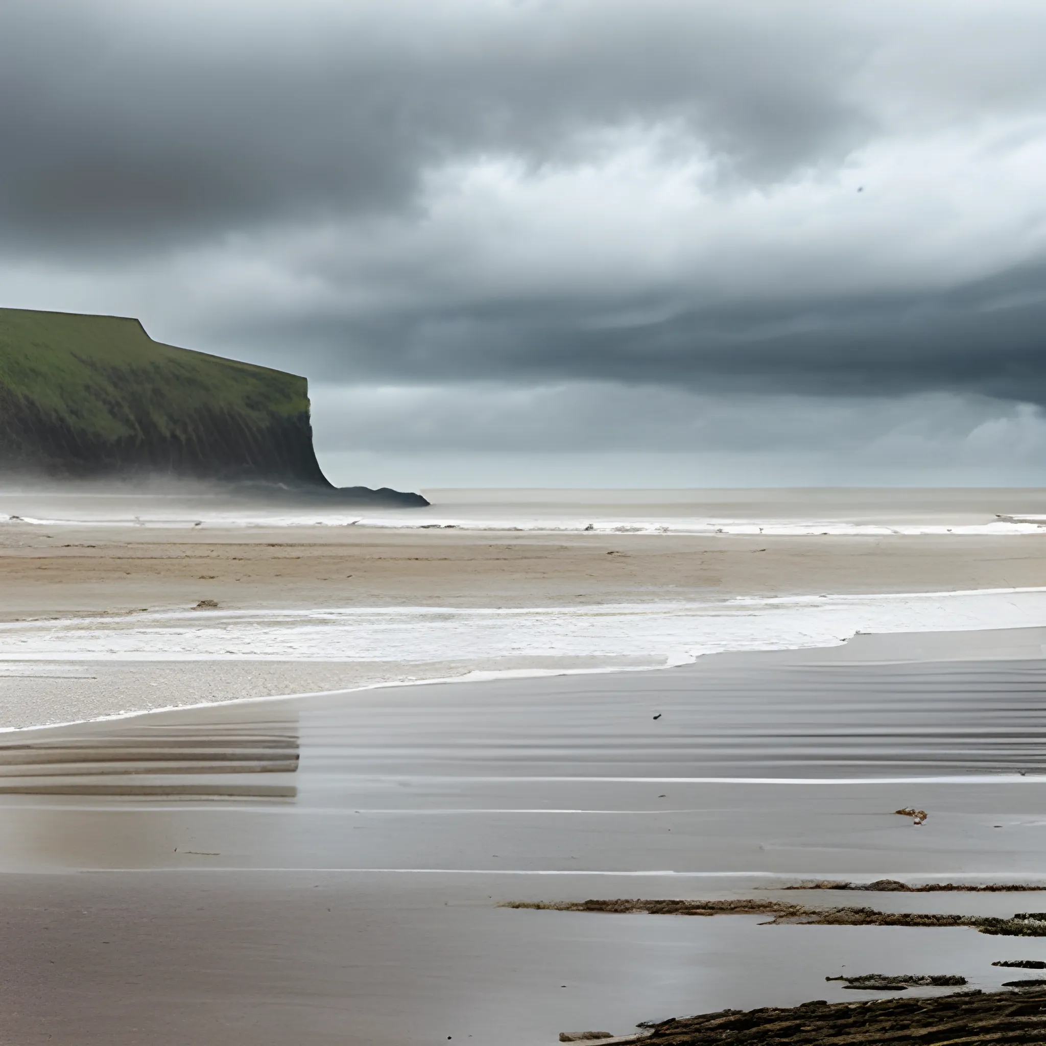 a beach scene on a stormy beach in Wales