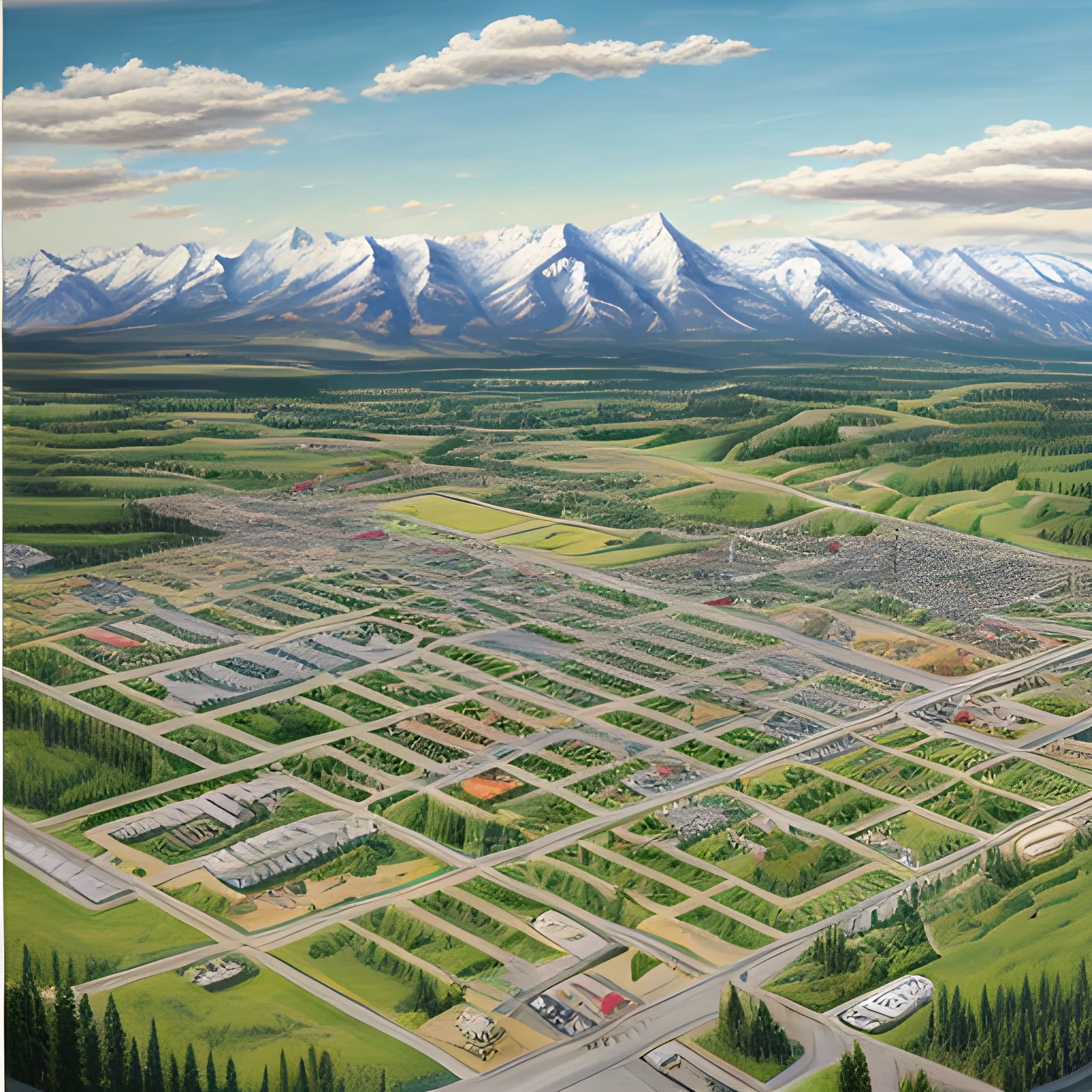 an oil painting map of cochrane Alberta