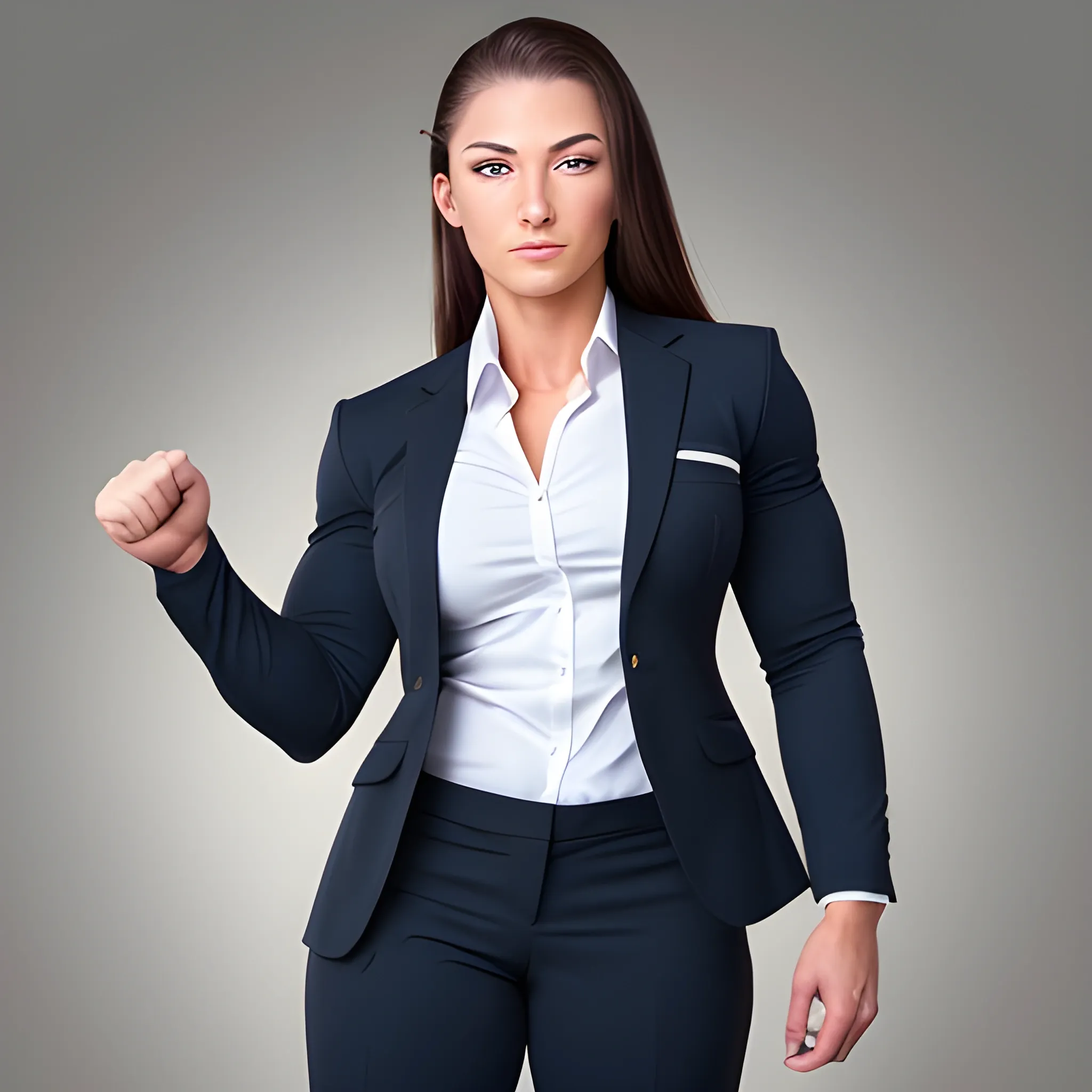 20 year old muscle woman in business suit