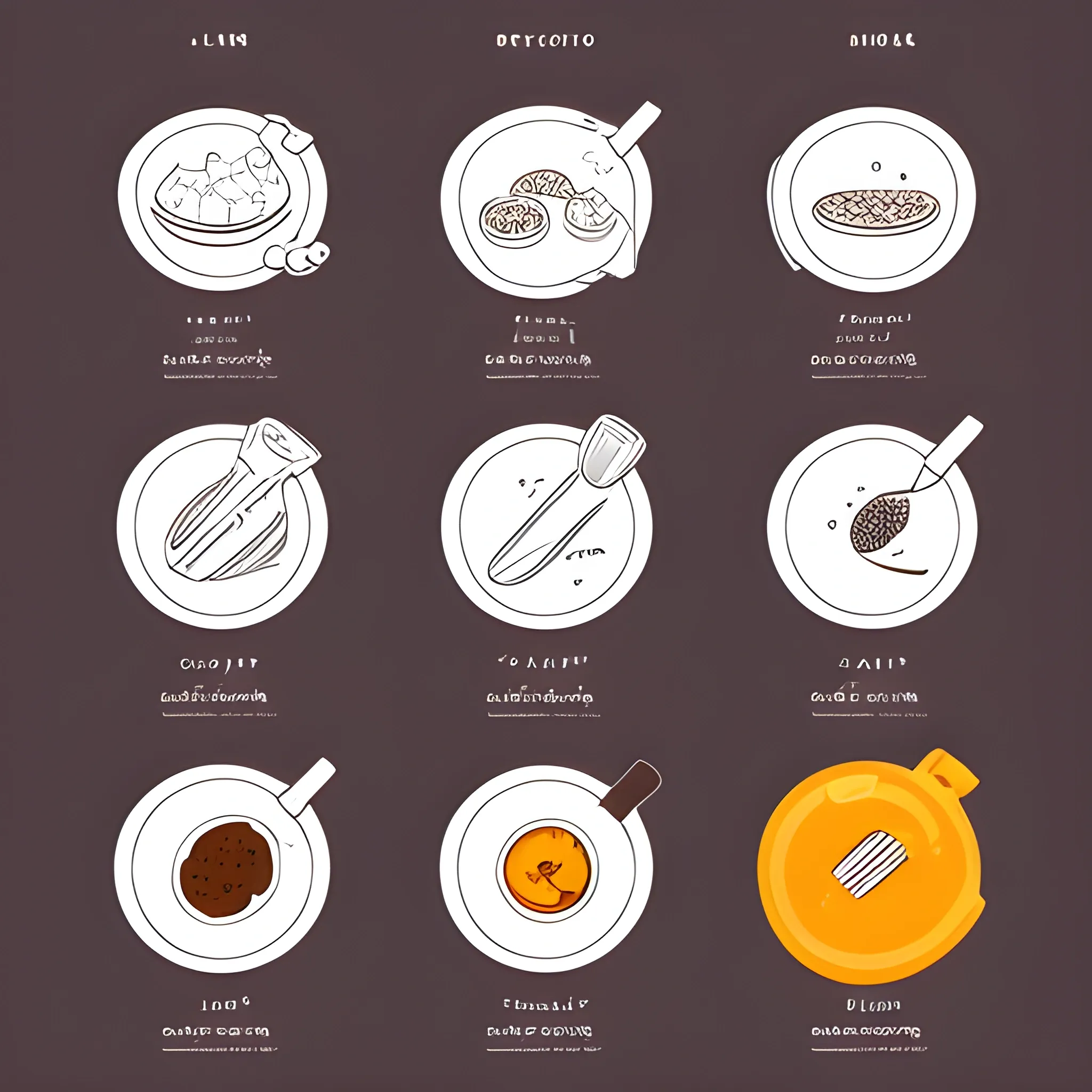 Cartoonic minimal Graphic recipe illustration, with summarized instructions written in English , Cartoon