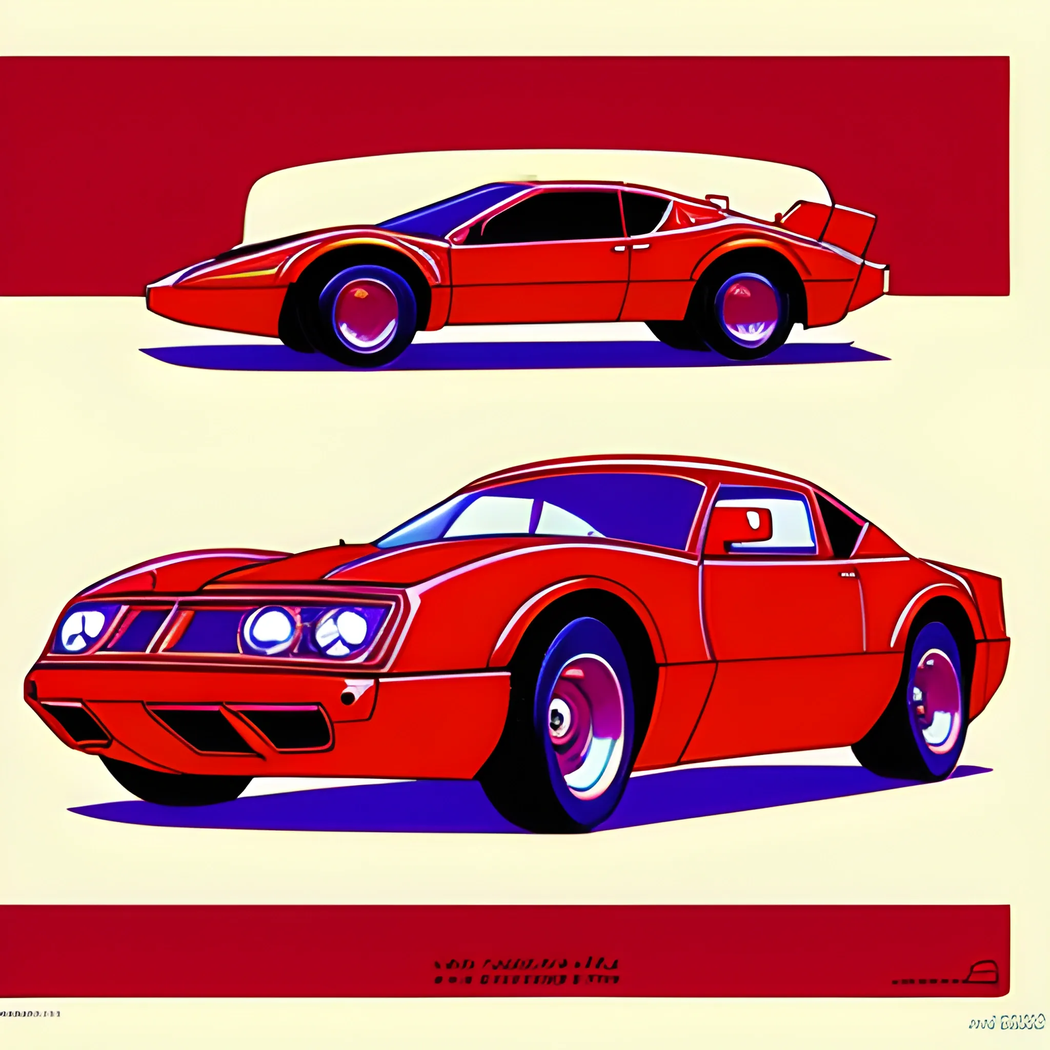 neo retro car, red, drawn in Jean Giraud's art style, full view
