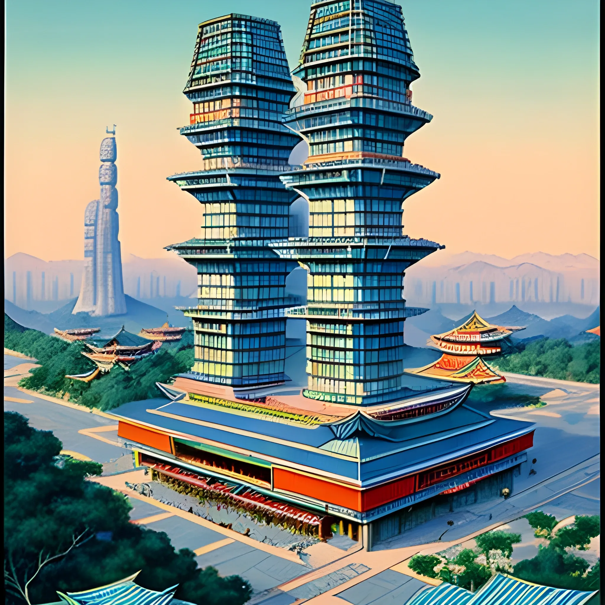 1960 china, with a mix of modern architecture, drawn in Jean Giraud's art style, full view
